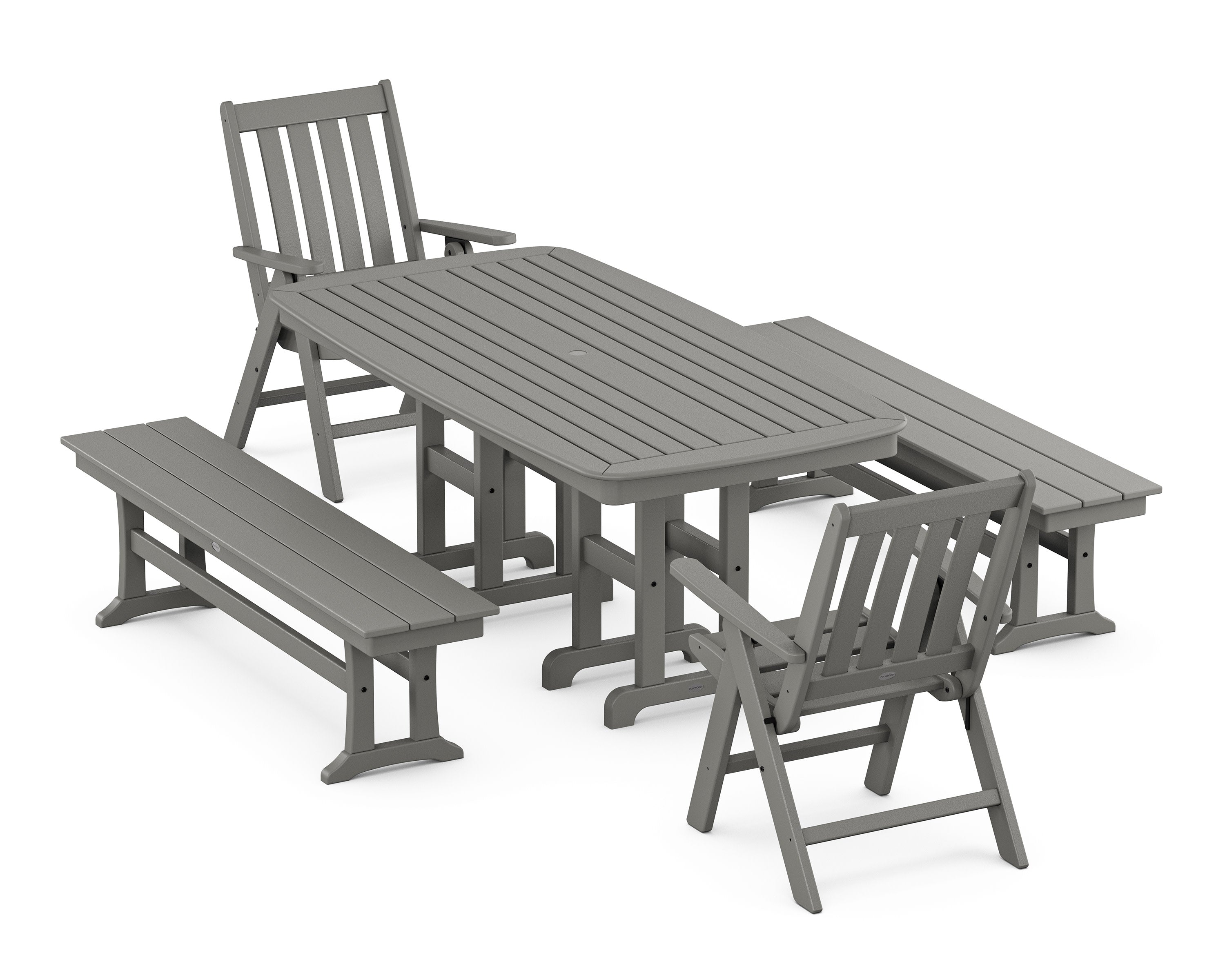 Vineyard Folding Chair 6-Piece Dining Set with Benches