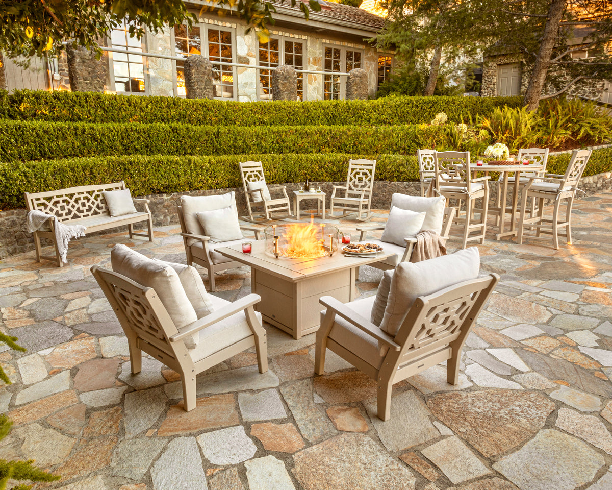 Chinoiserie 5-Piece Deep Seating Set with Fire Pit Table