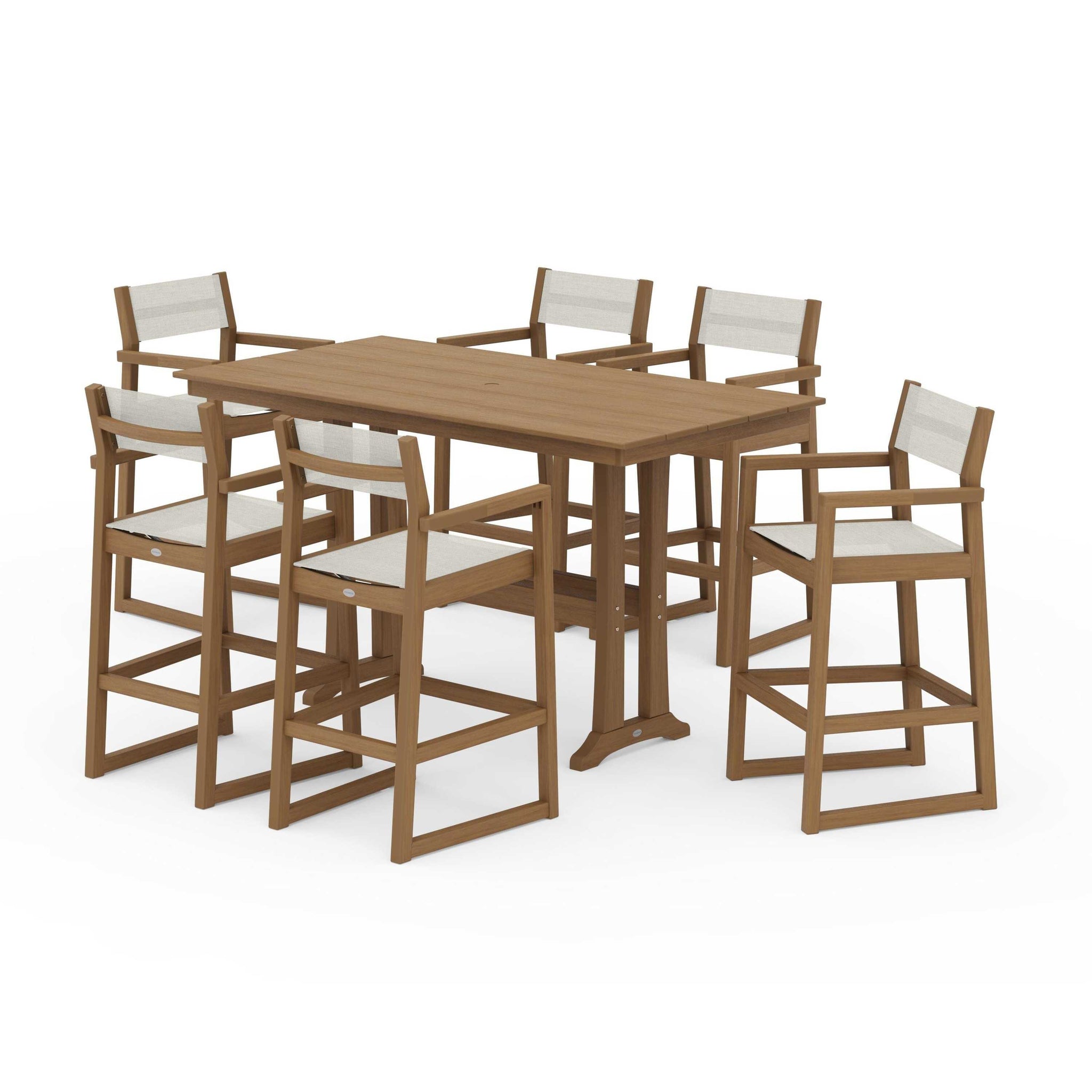 EDGE Sling Arm Chair 7-Piece Farmhouse Bar Set with Trestle Legs