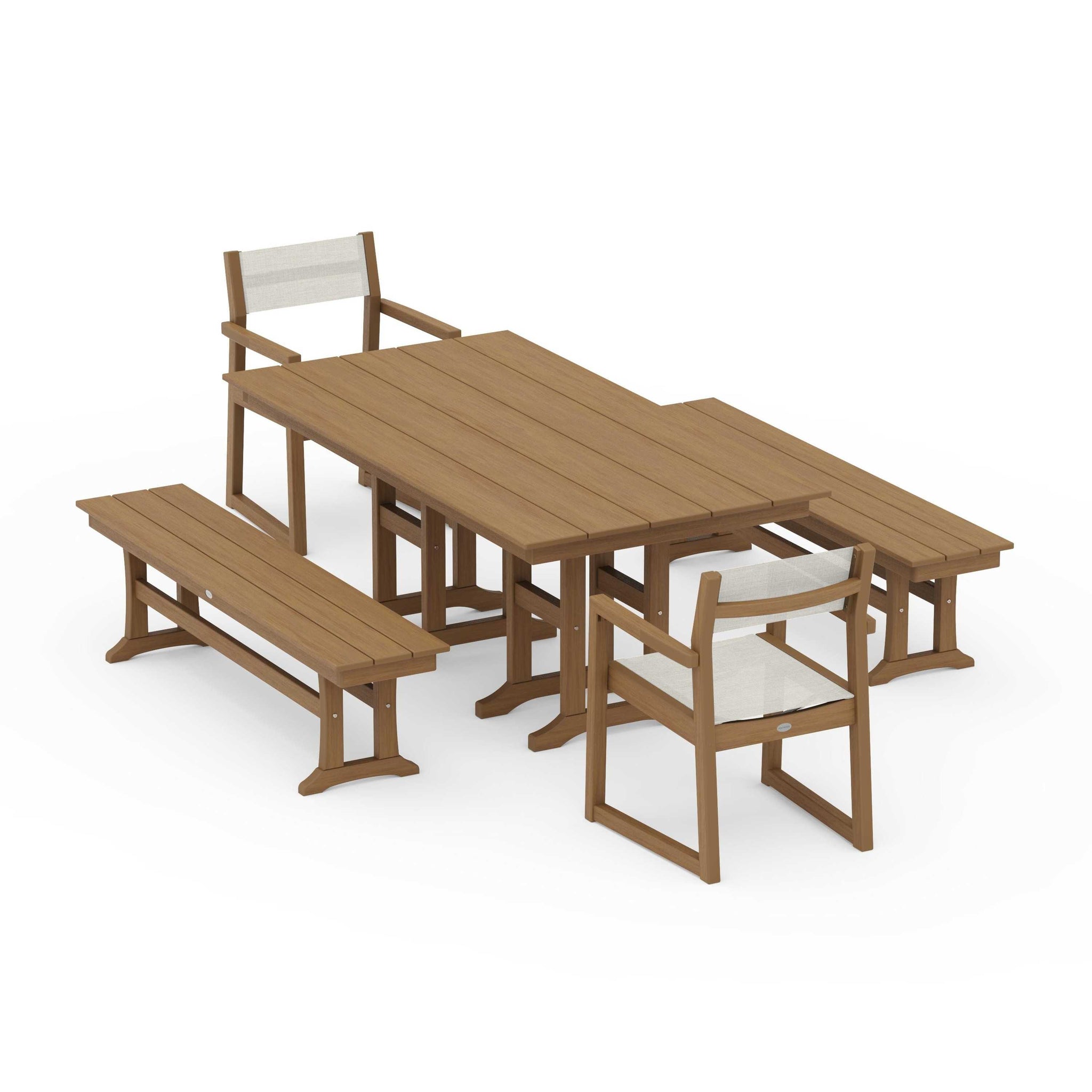 EDGE Sling Arm Chair 5-Piece Farmhouse Dining Set with Benches