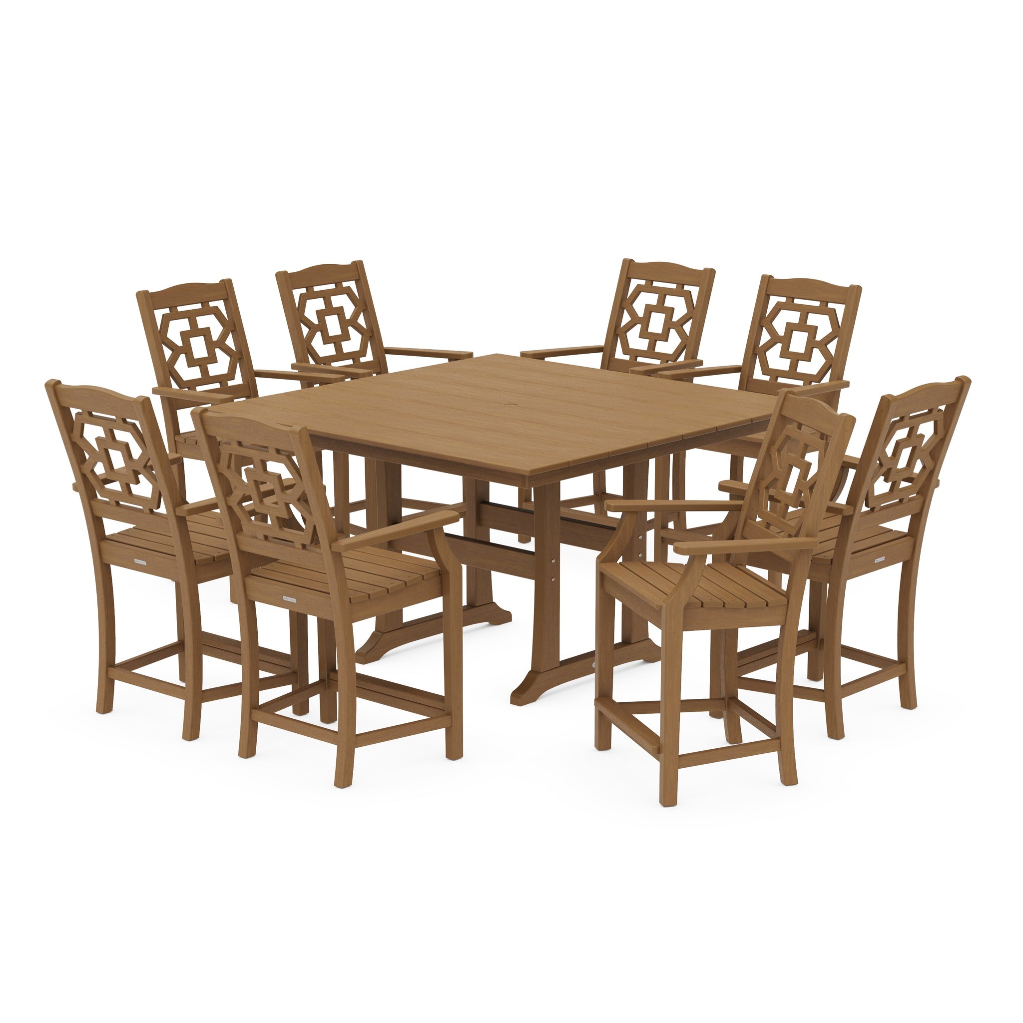 Chinoiserie 9-Piece Square Farmhouse Counter Set with Trestle Legs