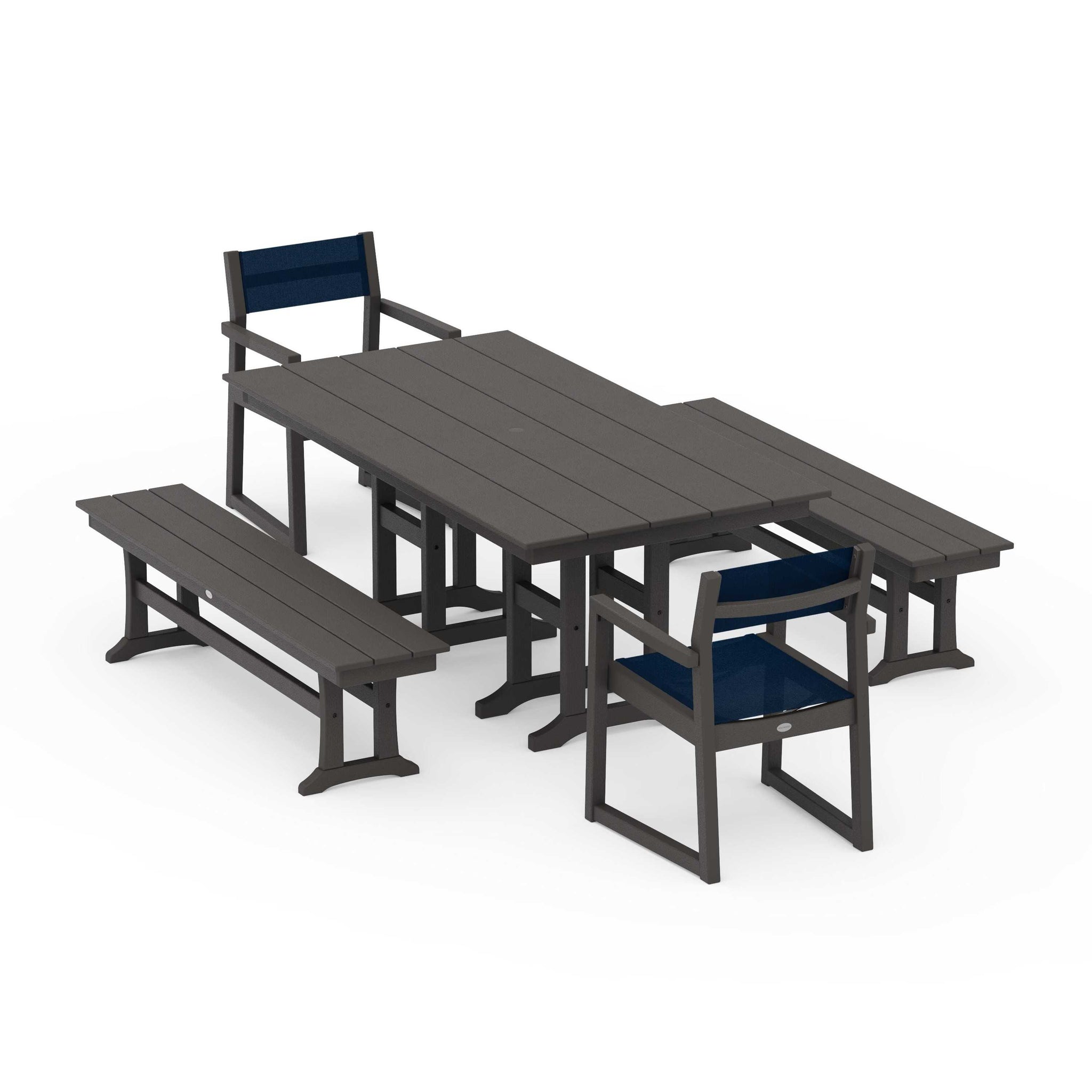 EDGE Sling Arm Chair 5-Piece Farmhouse Dining Set with Benches