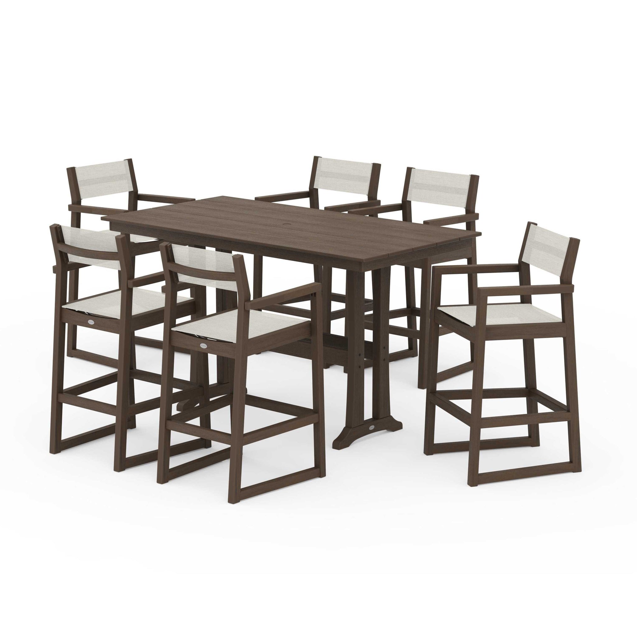 EDGE Sling Arm Chair 7-Piece Farmhouse Bar Set with Trestle Legs