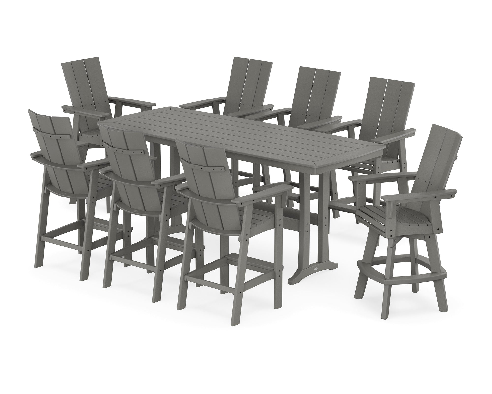 Modern Curveback Adirondack Swivel 9-Piece Bar Set with Trestle Legs