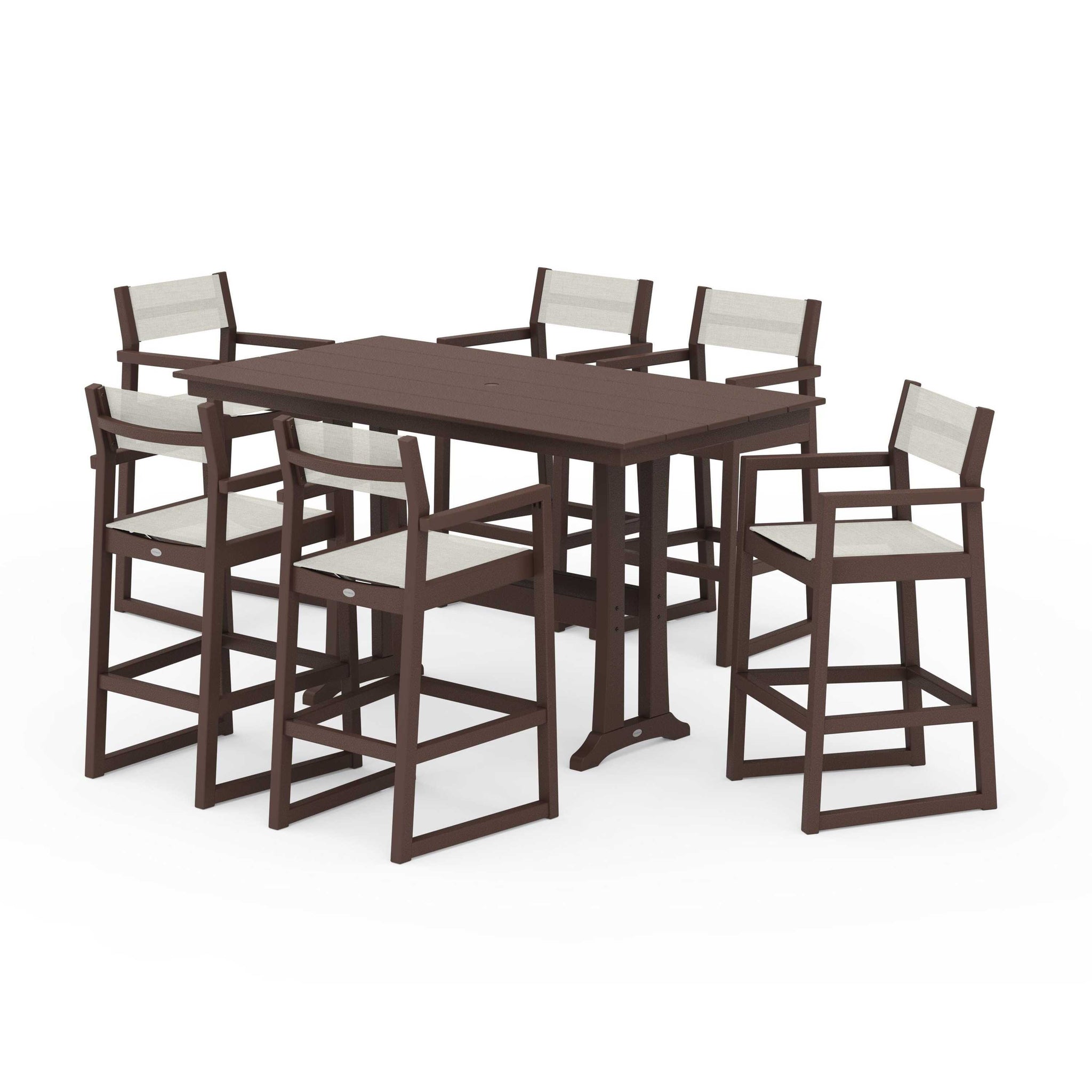 EDGE Sling Arm Chair 7-Piece Farmhouse Bar Set with Trestle Legs