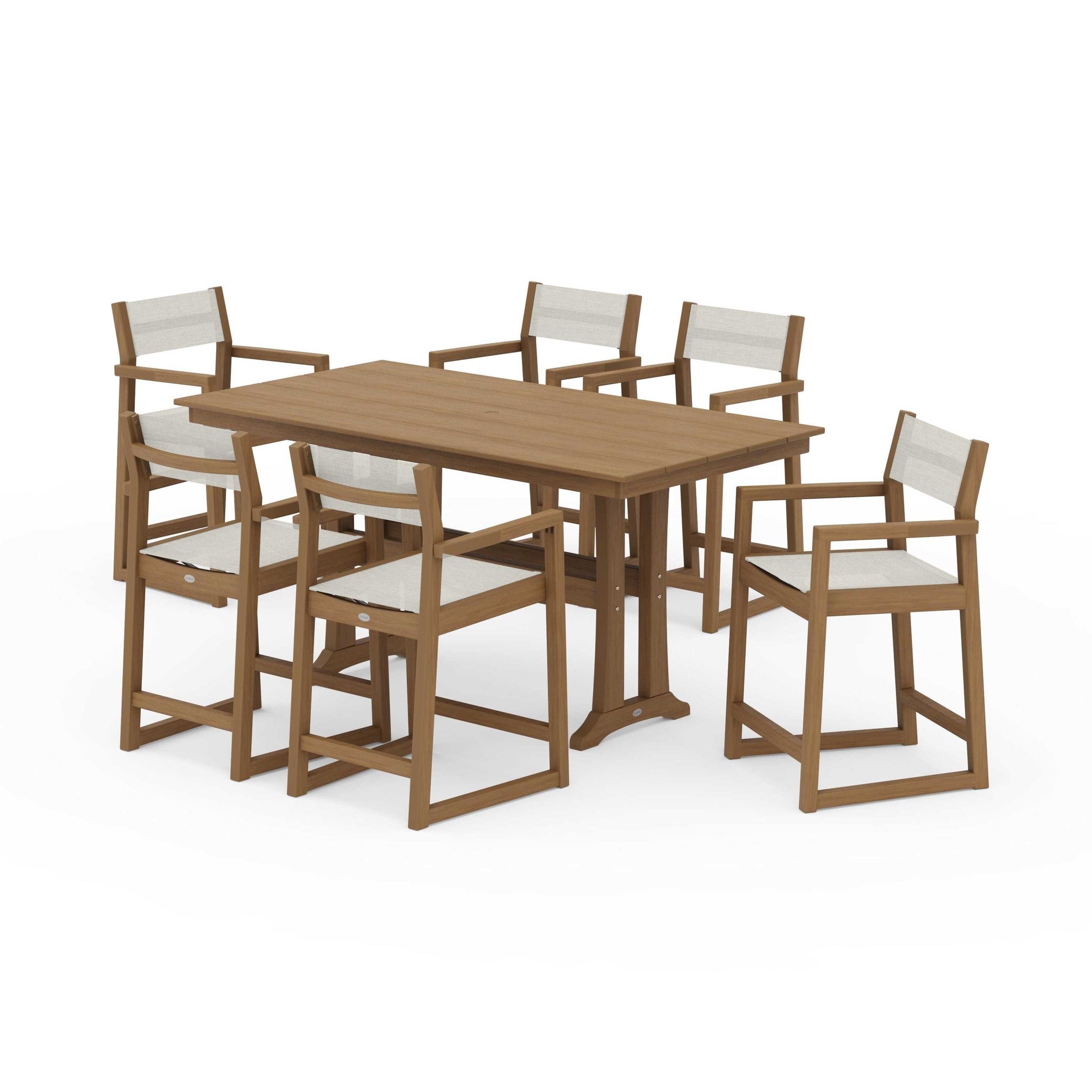 EDGE Sling Arm Chair 7-Piece Farmhouse Counter Set with Trestle Legs