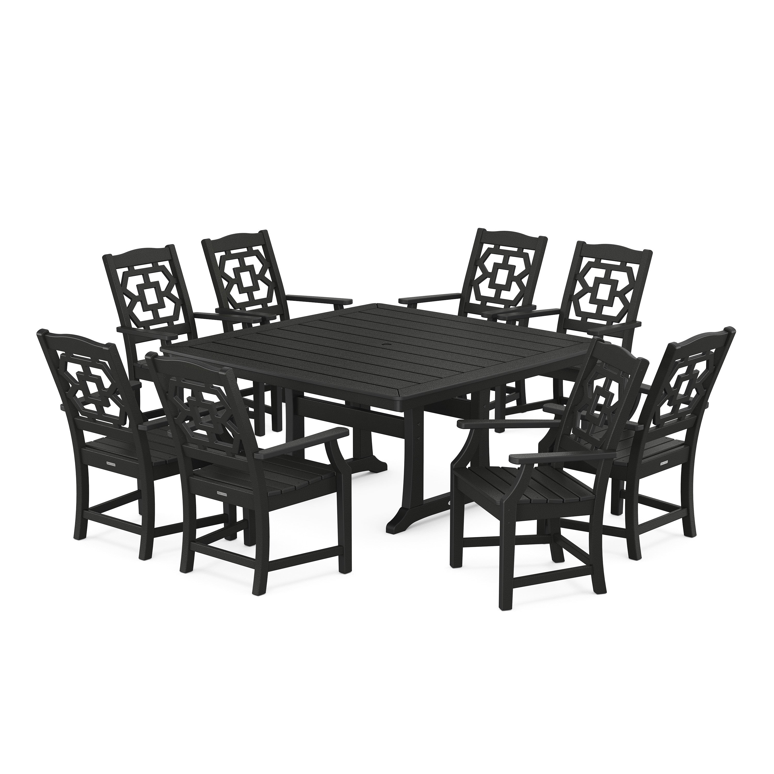 Chinoiserie 9-Piece Square Dining Set with Trestle Legs