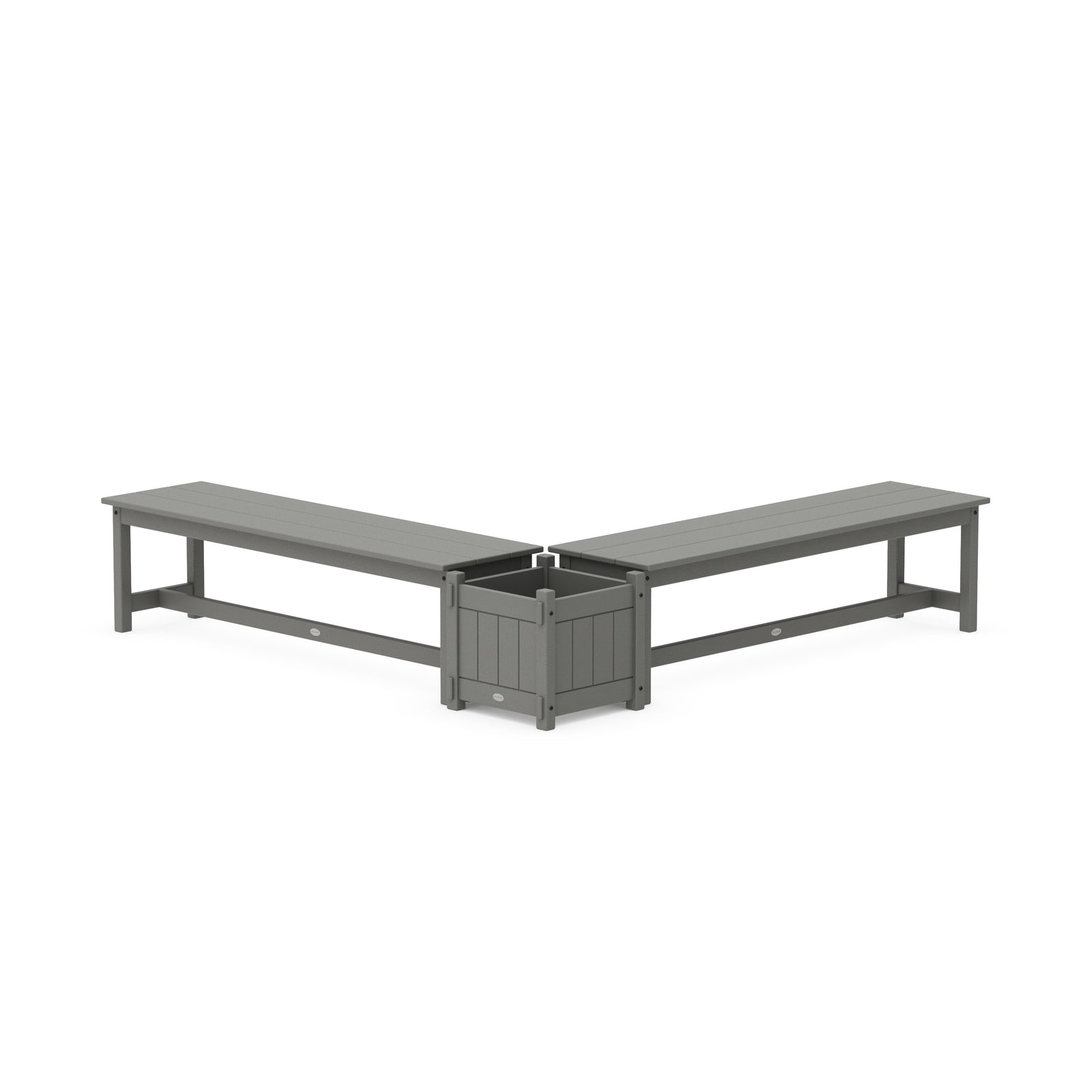 POLYWOOD Vineyard L- Shaped Planter Bench Set in Slate Grey - Outdoor Furniture
