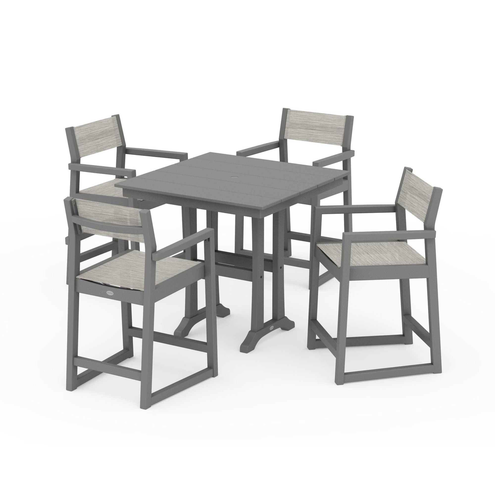EDGE Sling Arm Chair 5-Piece Farmhouse Counter Set with Trestle Legs