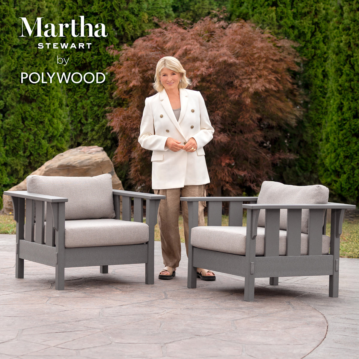 Group of slate grey Acadia chairs with a person in white blazer