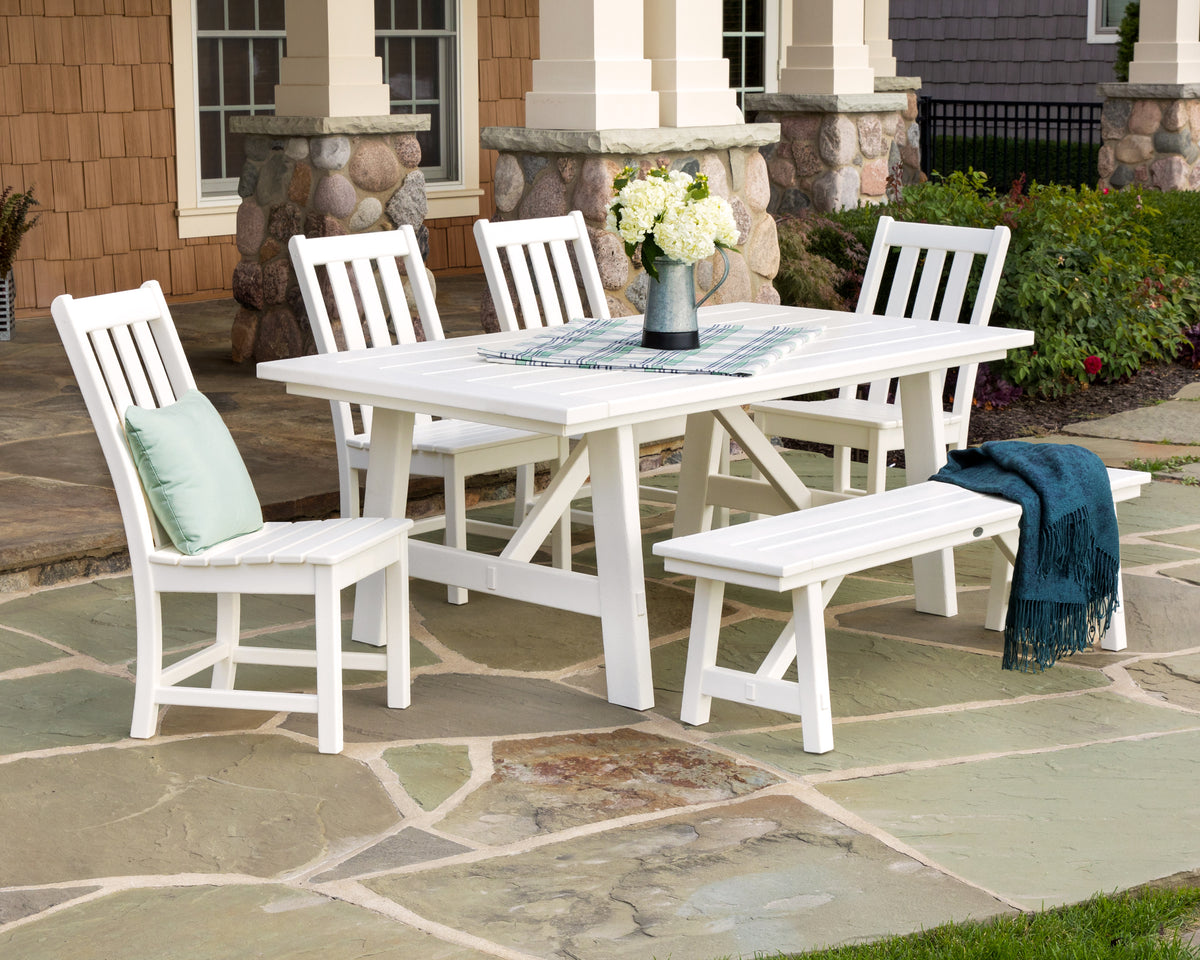Vineyard 6-Piece Rustic Farmhouse Side Chair Dining Set with Bench