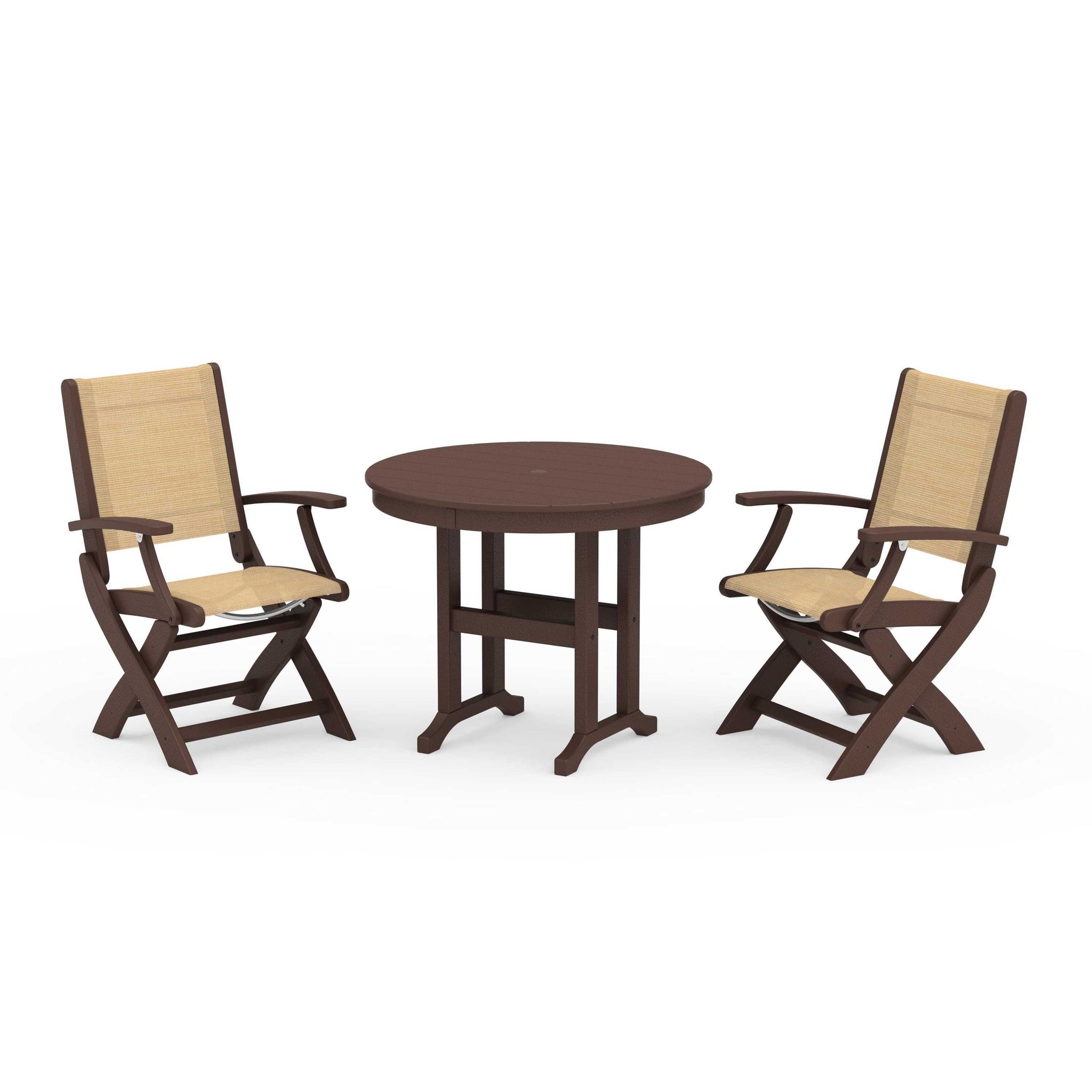 Coastal Folding Chair 3-Piece Round Dining Set