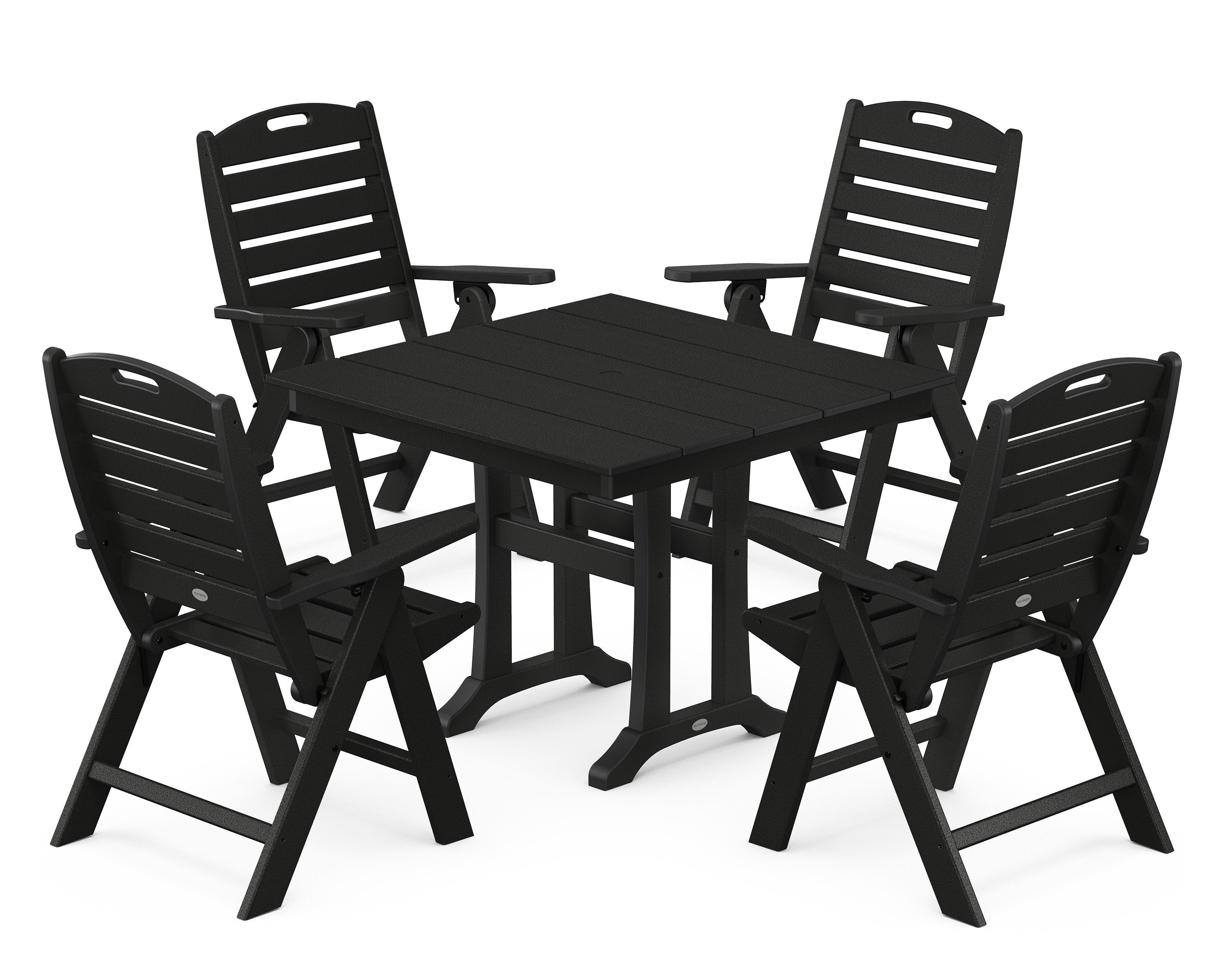 Nautical Folding Highback Chair 5-Piece Farmhouse Trestle Dining Set