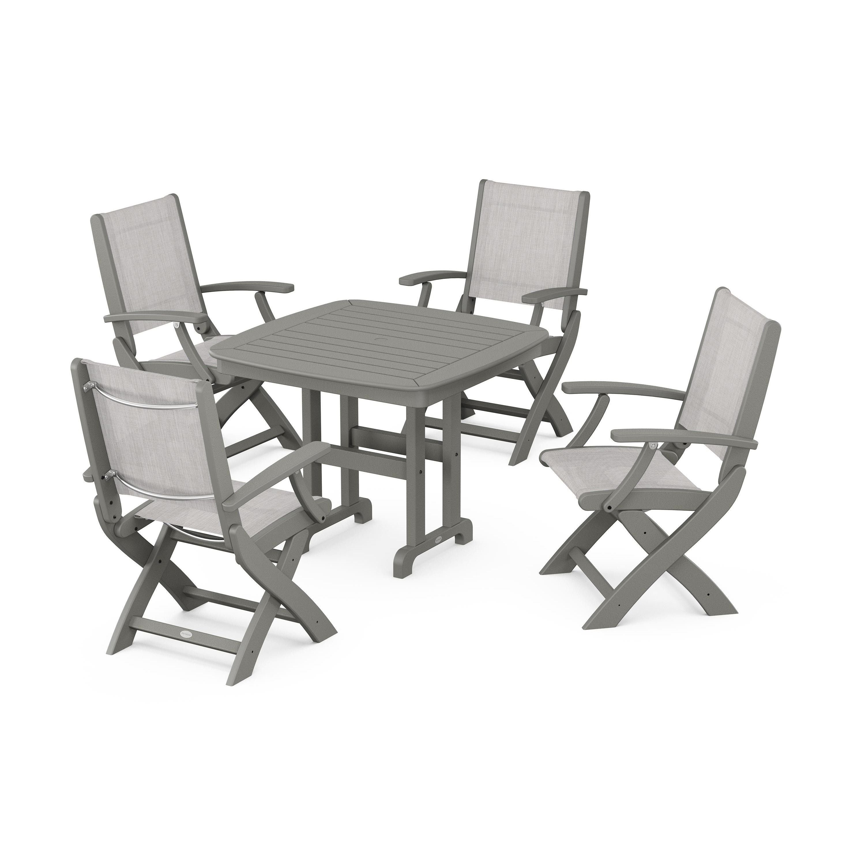 Coastal Folding Chair 5-Piece Dining Set