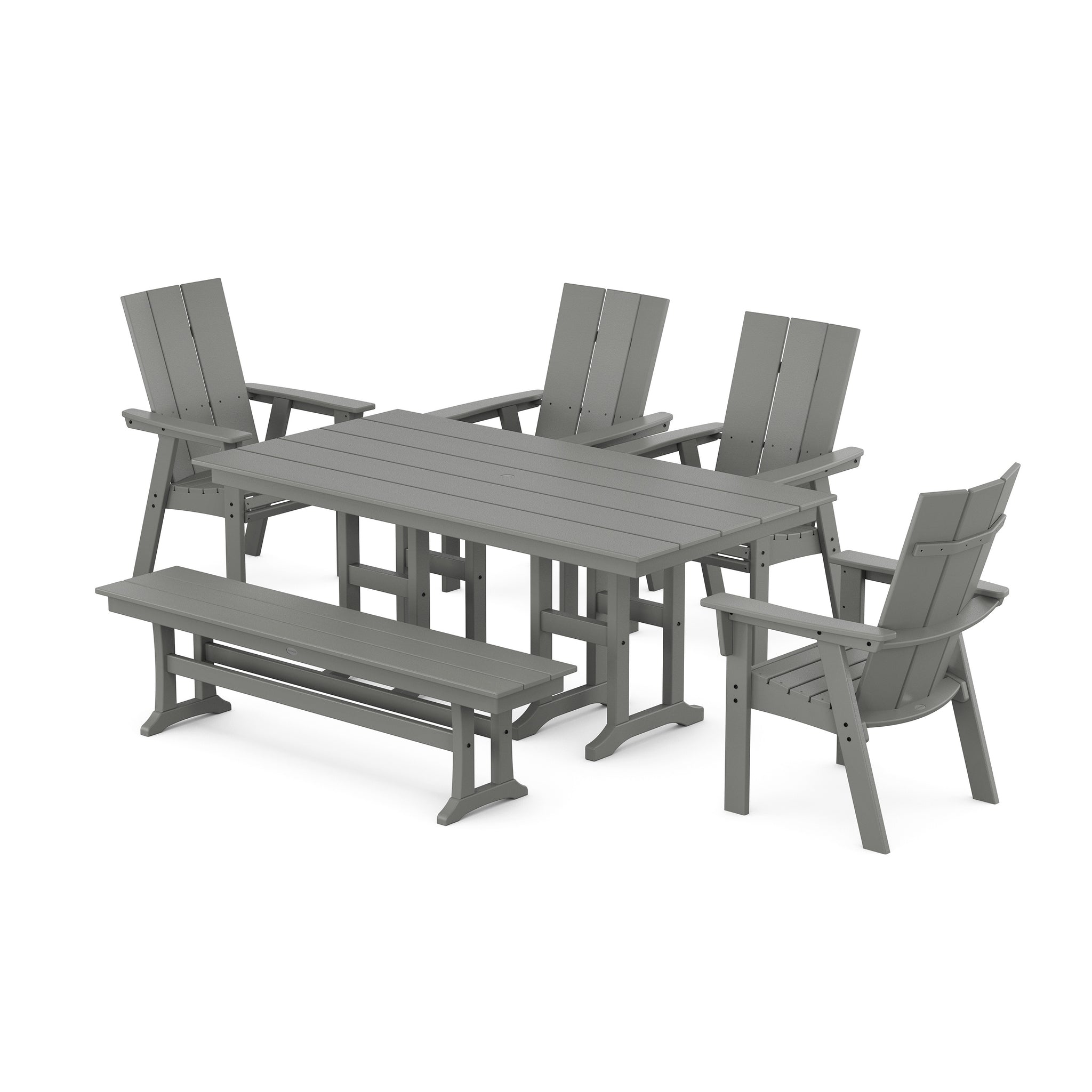 Modern Curveback Adirondack 6-Piece Farmhouse Dining Set with Bench