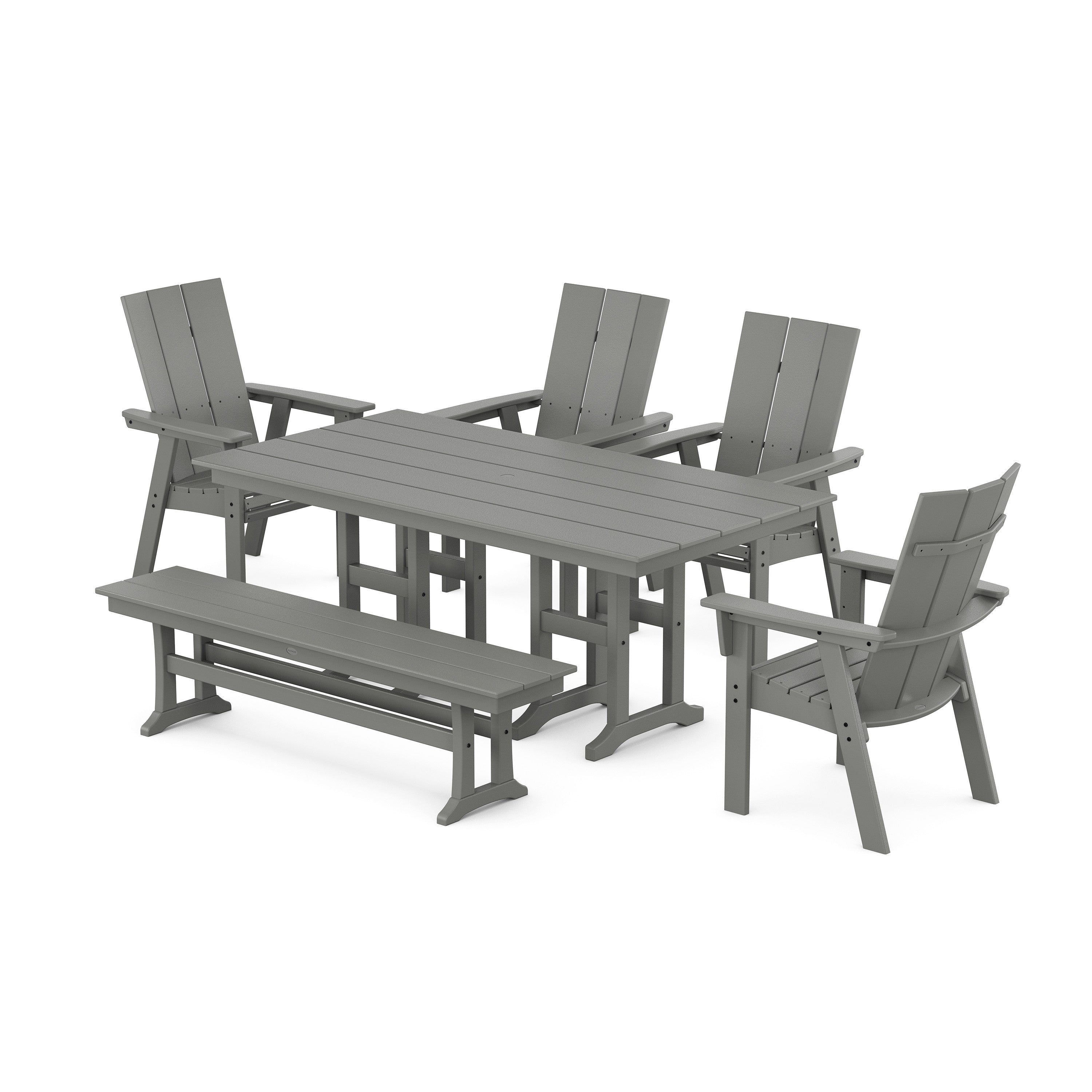 Modern Curveback Adirondack 6-Piece Farmhouse Dining Set with Bench