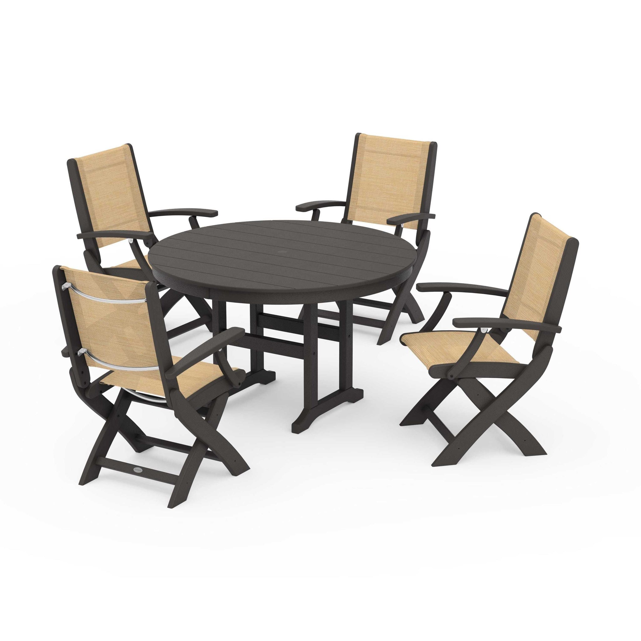 Coastal Folding Chair 5-Piece Round Dining Set