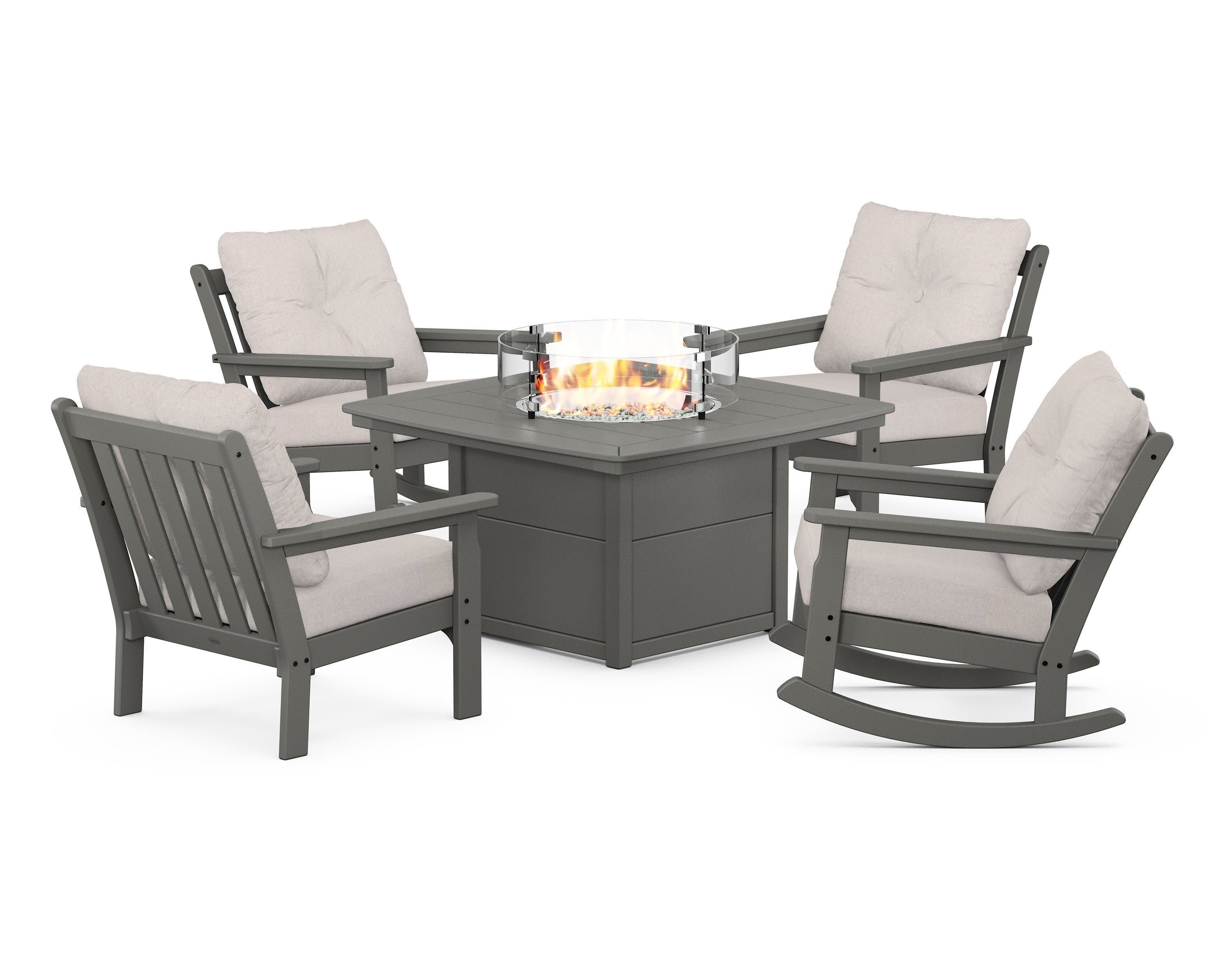 Vineyard 5-Piece Deep Seating Rocking Chair Conversation Set with Fire Pit Table