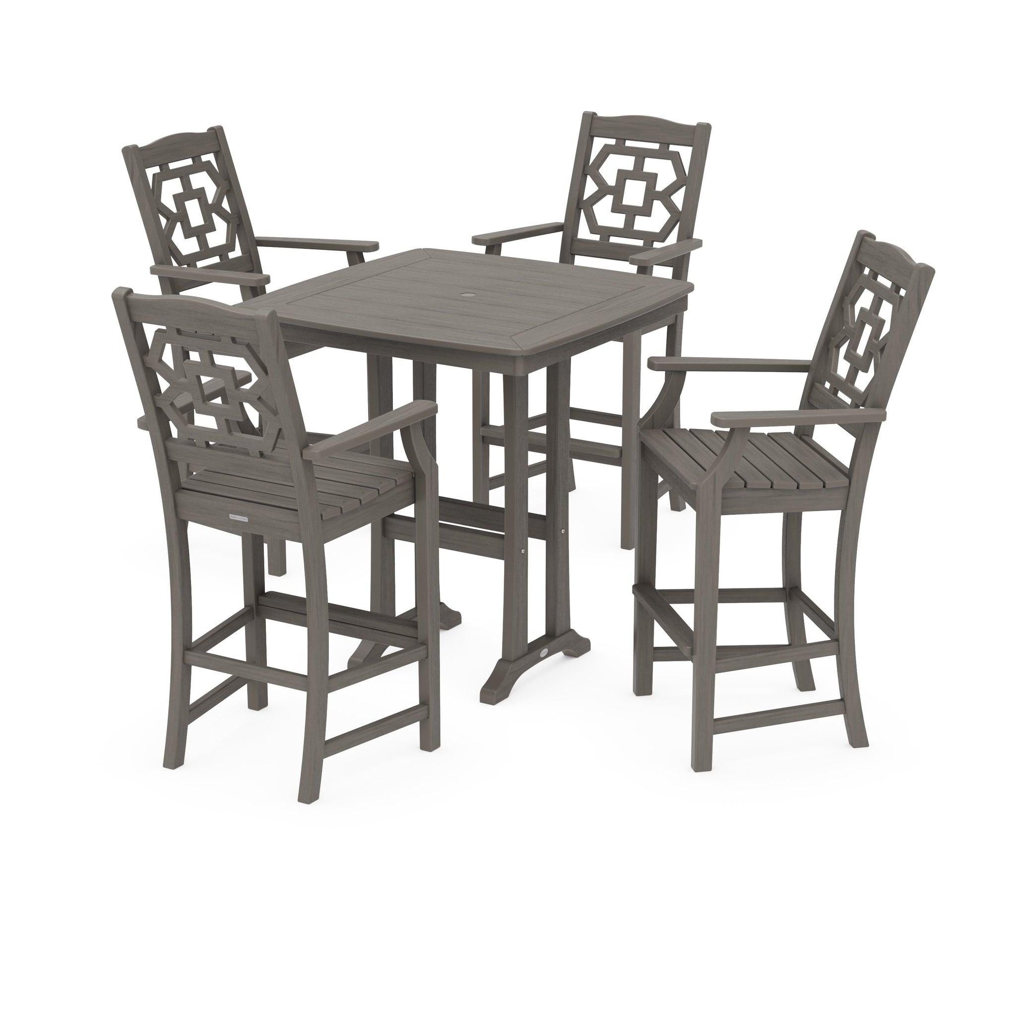 Chinoiserie 5-Piece Bar Set with Trestle Legs