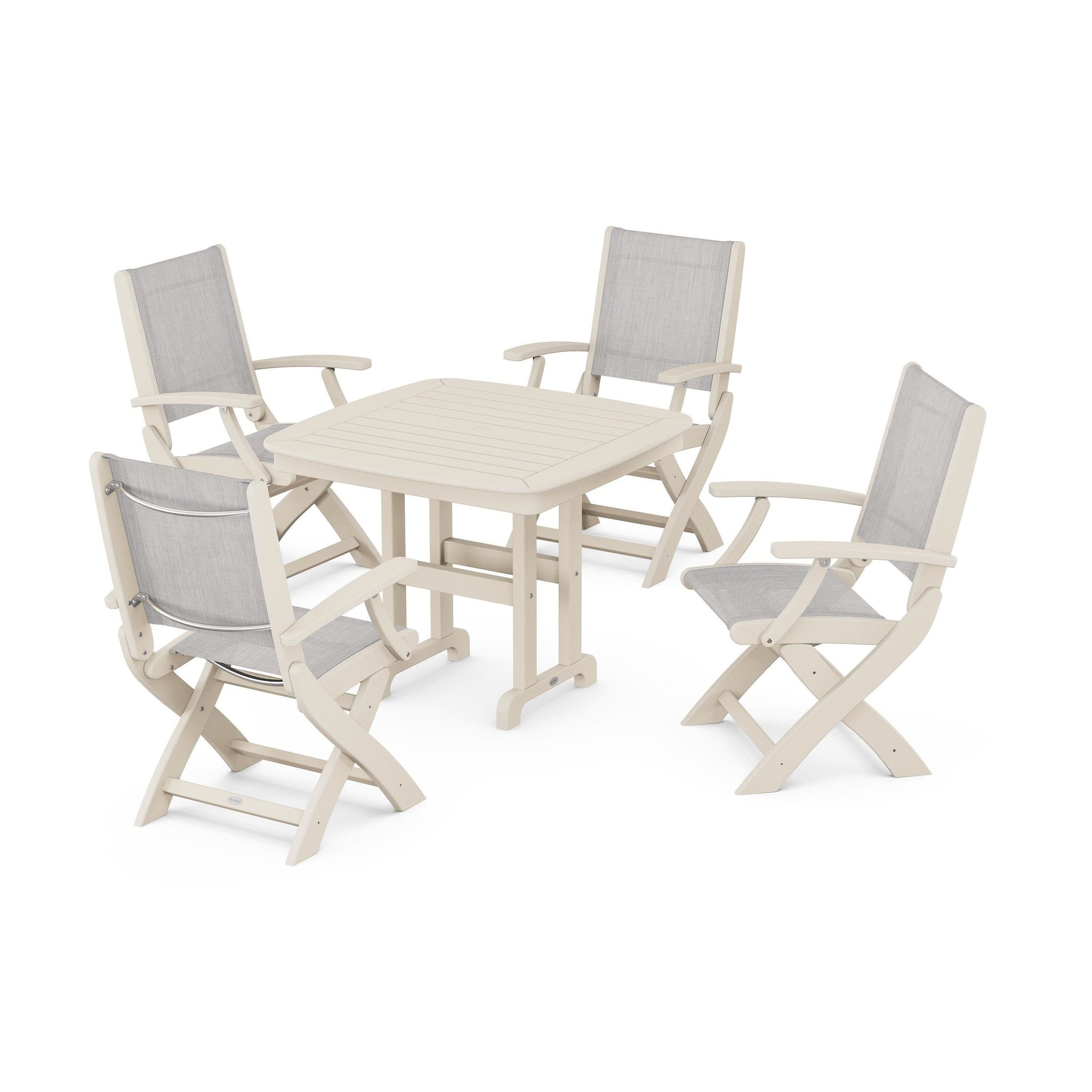 Coastal Folding Chair 5-Piece Dining Set