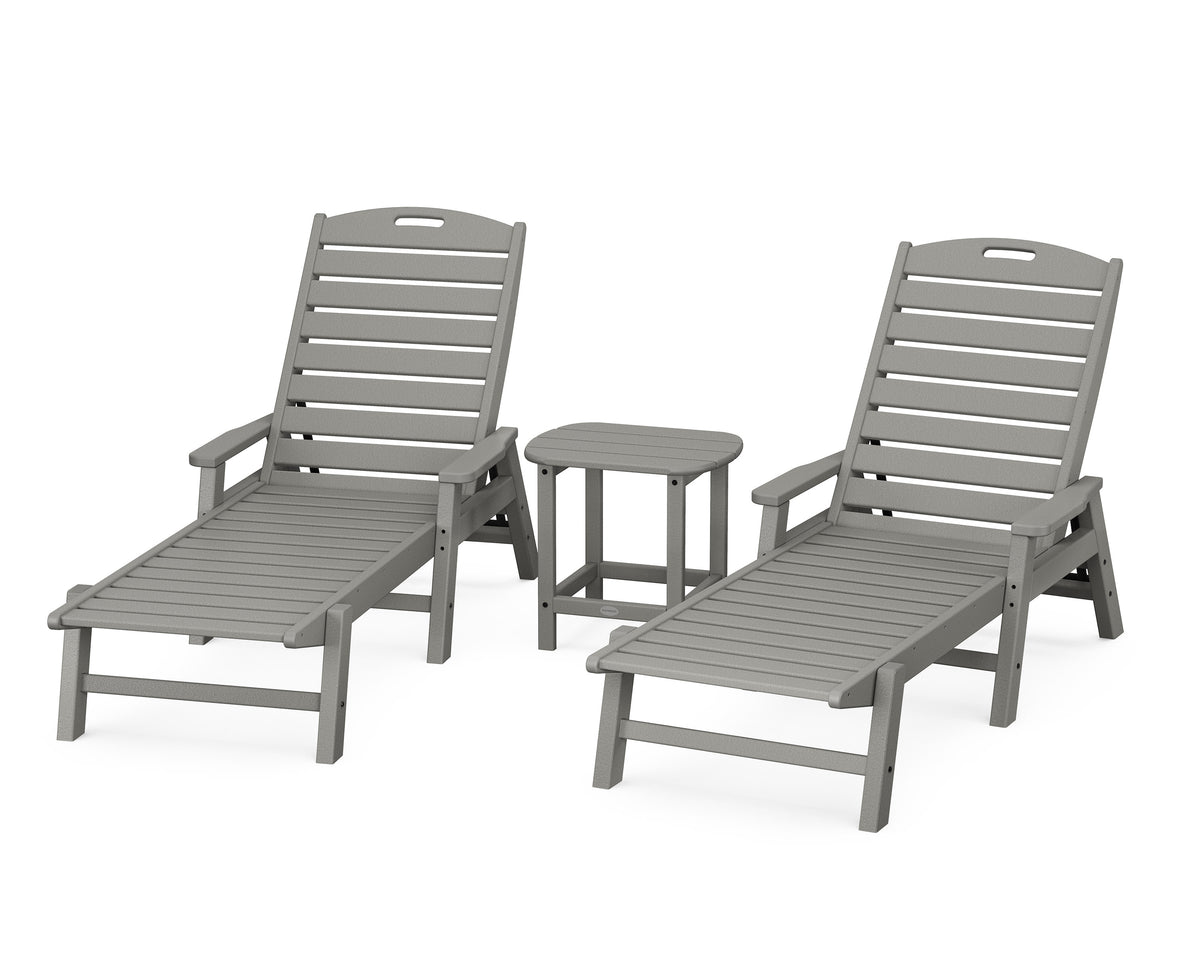 Nautical 3-Piece Chaise Lounge with Arms Set with South Beach 18" Side Table