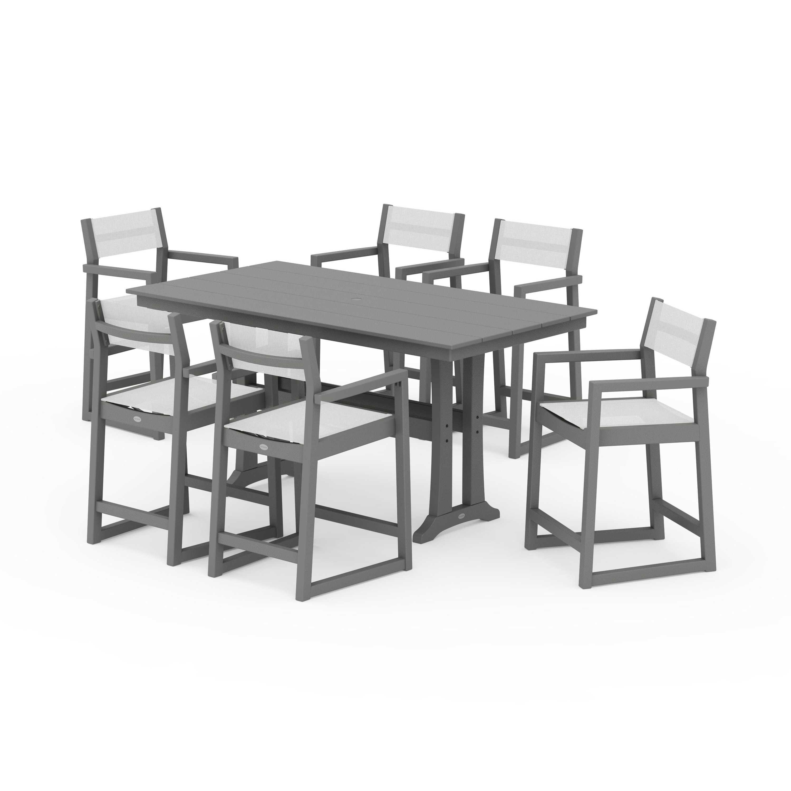 EDGE Sling Arm Chair 7-Piece Farmhouse Counter Set with Trestle Legs