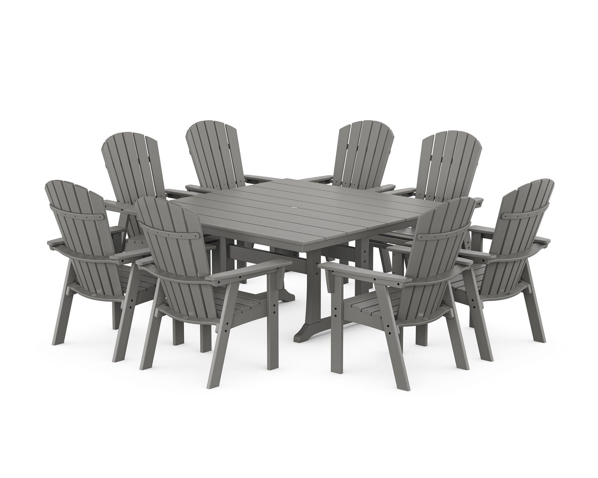 Nautical Curveback Adirondack 9-Piece Square Dining Set with Trestle Legs