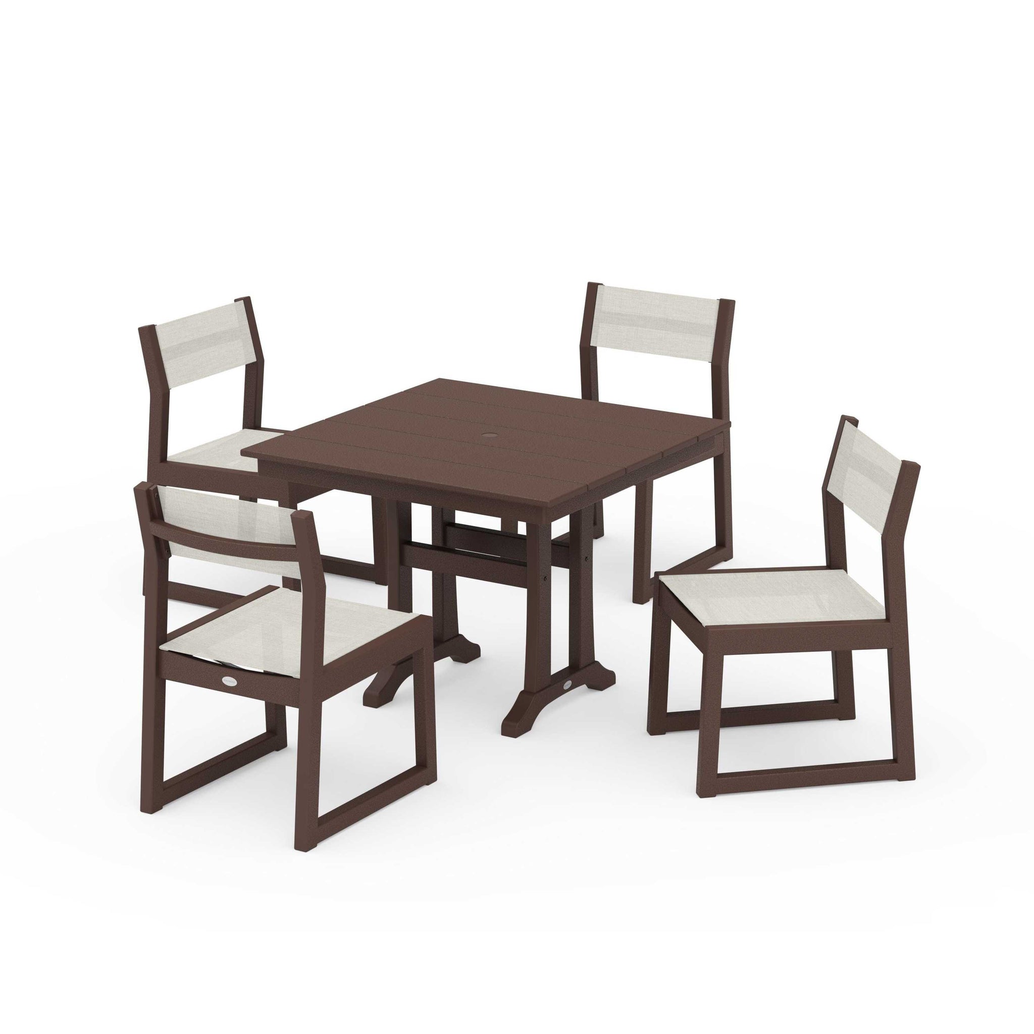 EDGE Sling 5-Piece Farmhouse Trestle Side Chair Dining Set