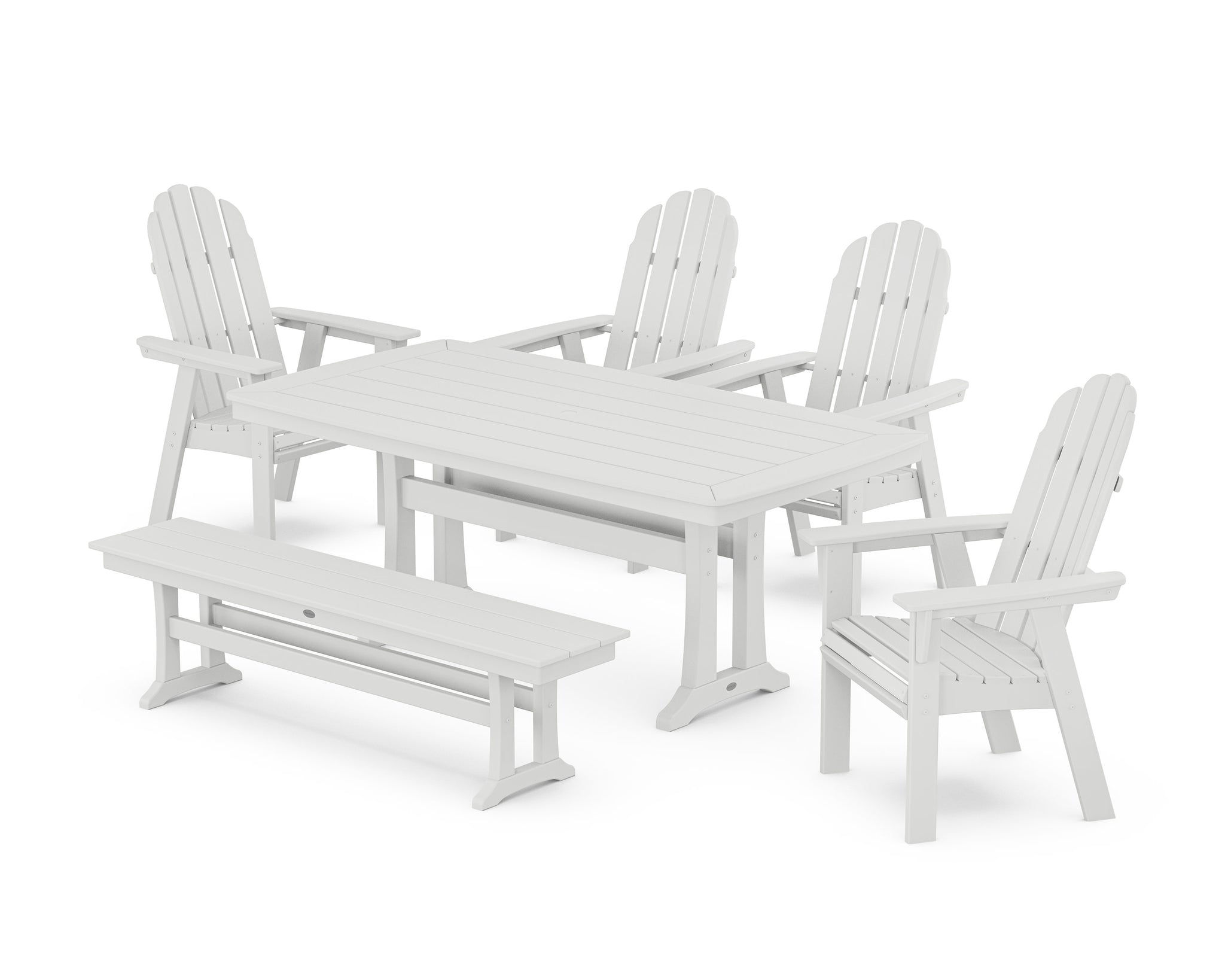 Vineyard Curveback Adirondack Chair 6-Piece Dining Set with Trestle Legs and Bench