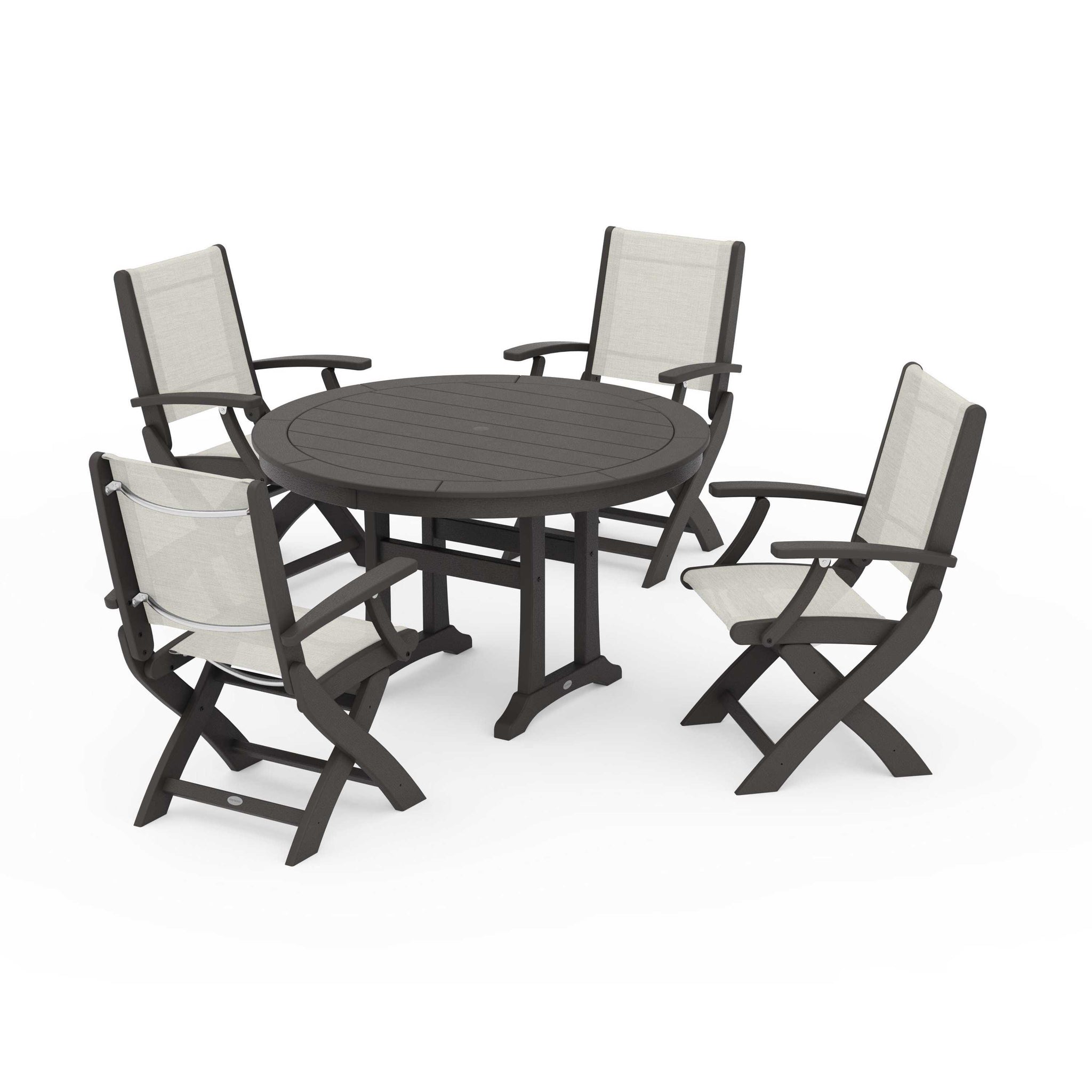 Coastal Folding Chair 5-Piece Round Dining Set with Trestle Legs
