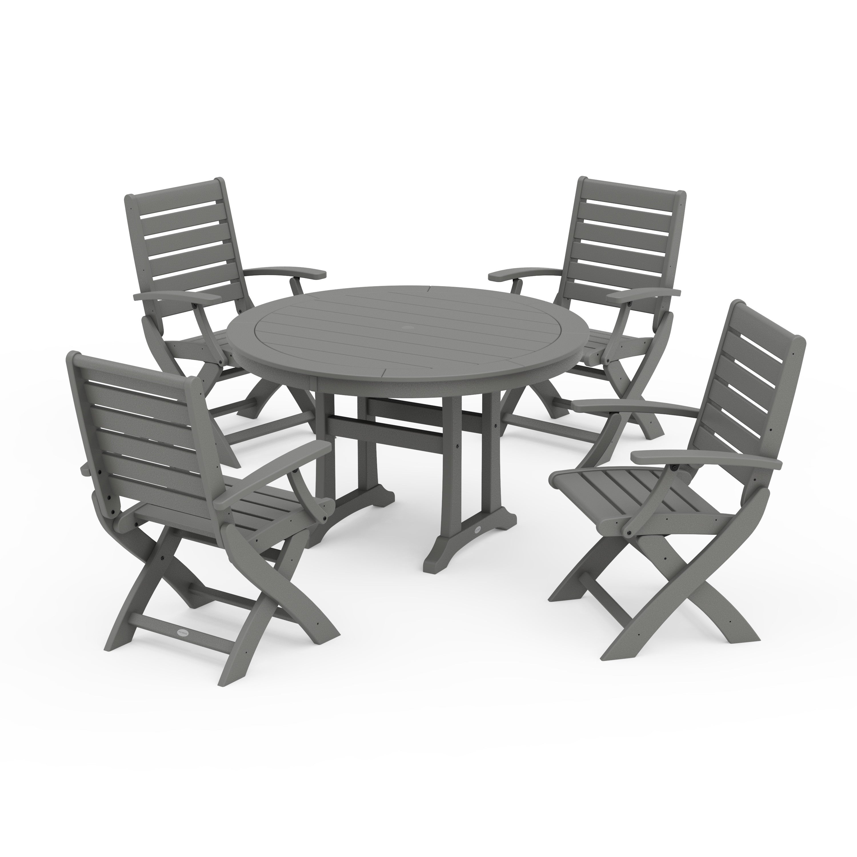 Signature Folding Chair 5-Piece Dining Set with Trestle Legs - Thumbnail 5