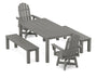 Vineyard Curveback Adirondack 5-Piece Parsons Swivel Dining Set with Benches
