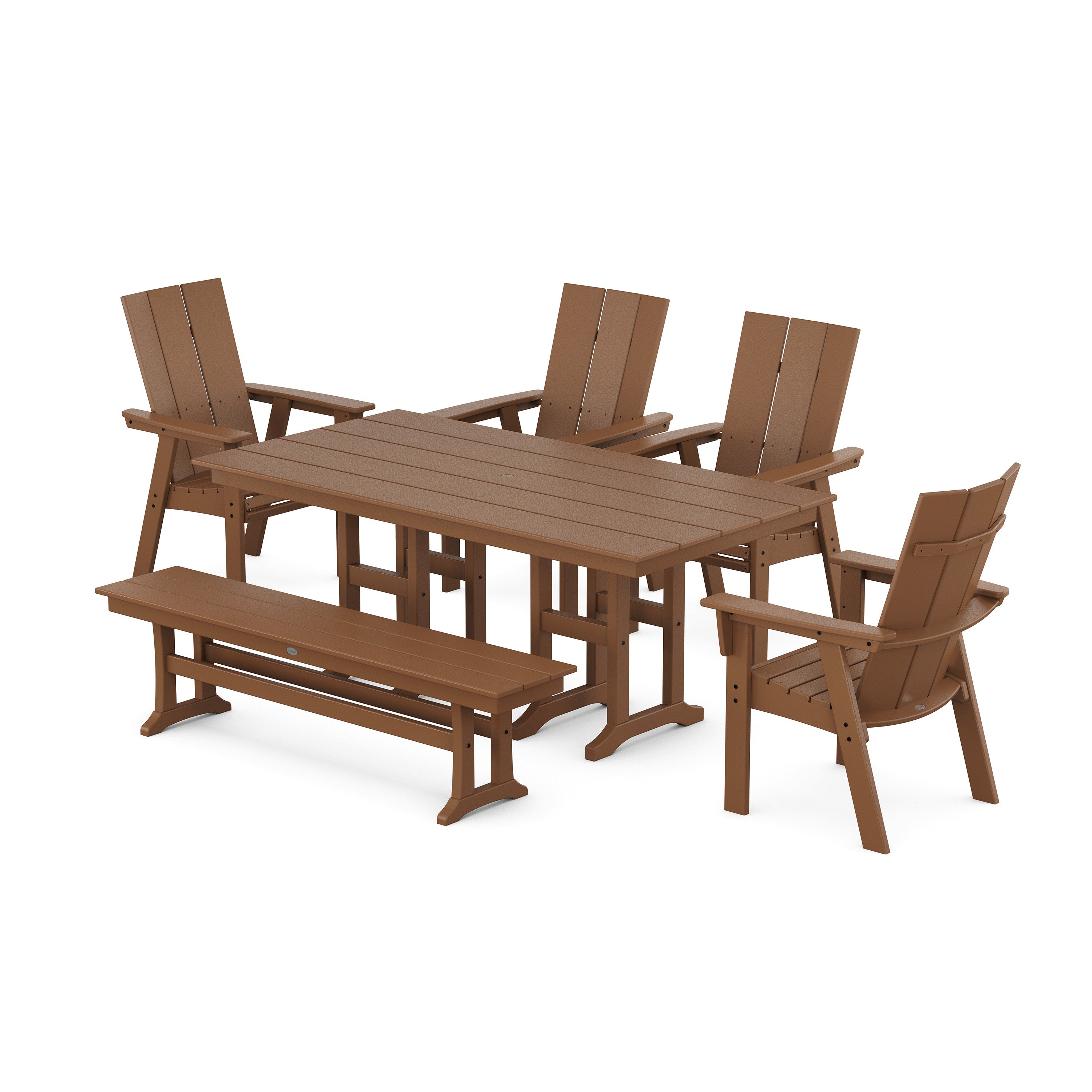 Modern Curveback Adirondack 6-Piece Farmhouse Dining Set with Bench