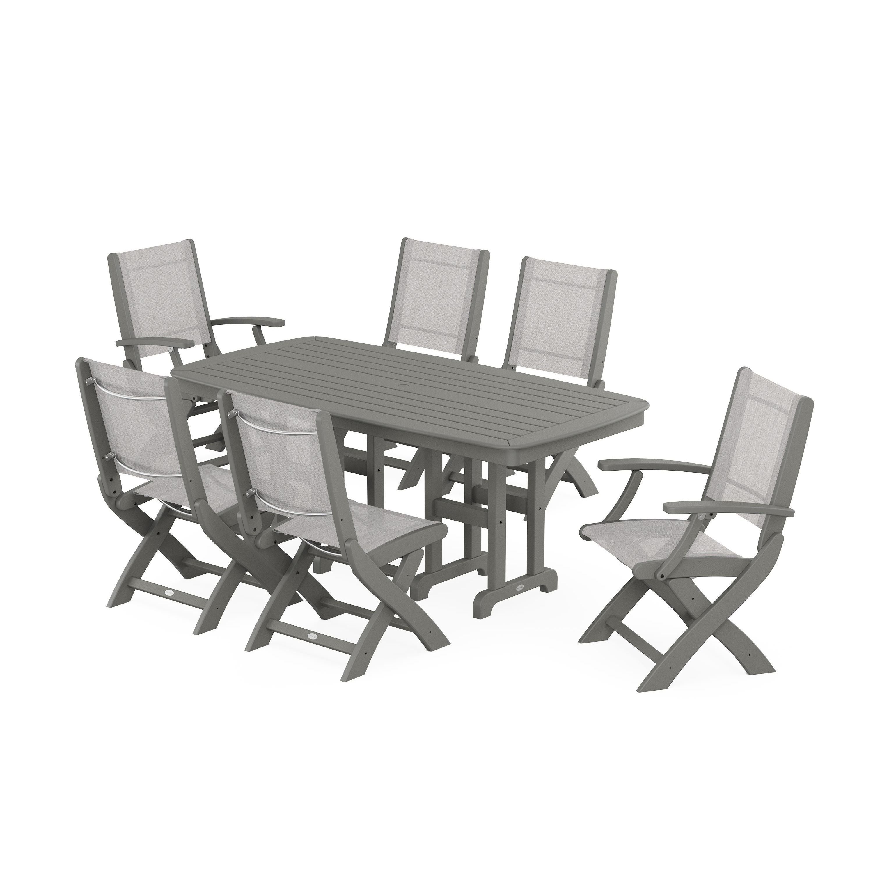 Coastal Folding Chair 7-Piece Dining Set