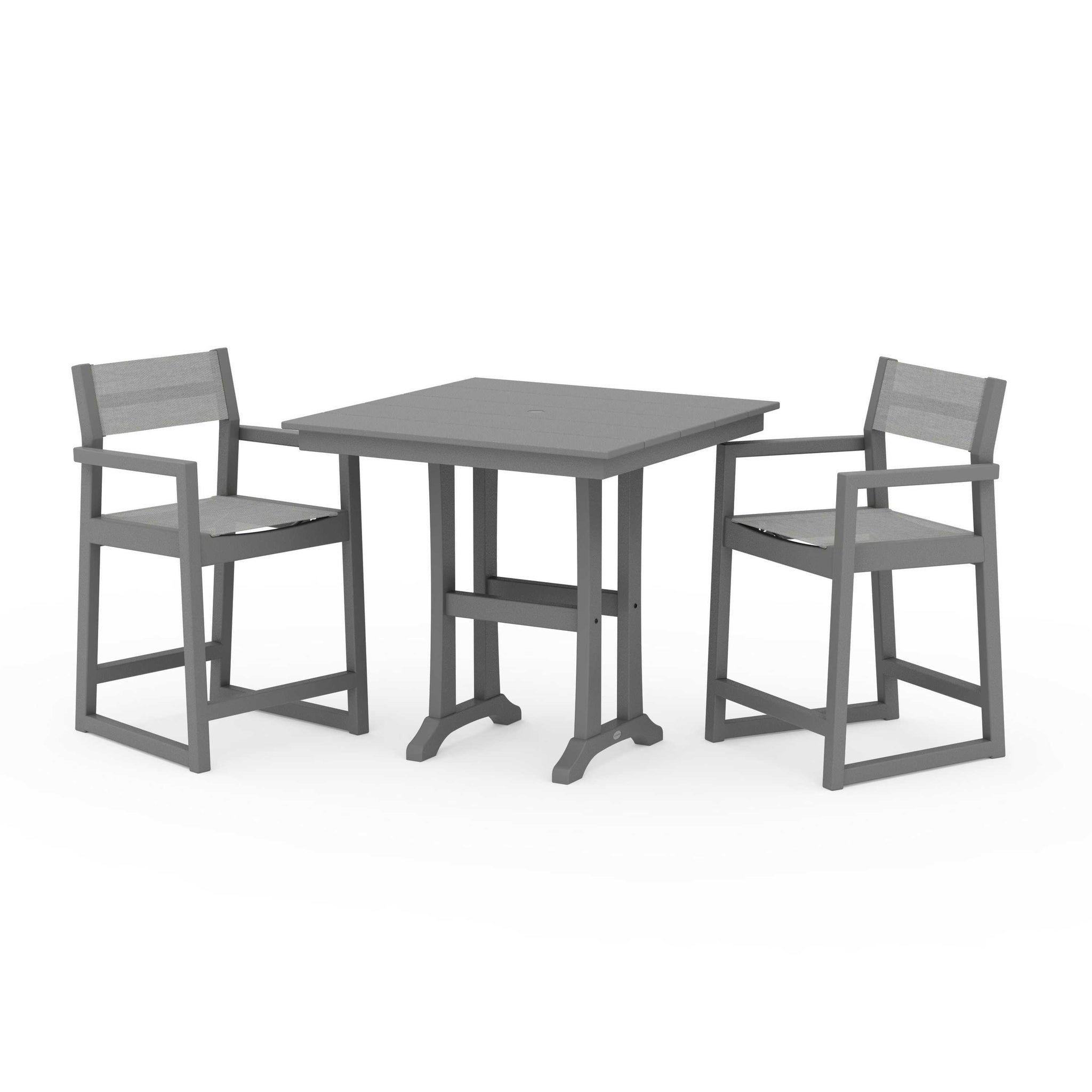 EDGE Sling Arm Chair 3-Piece Farmhouse Counter Set with Trestle Legs