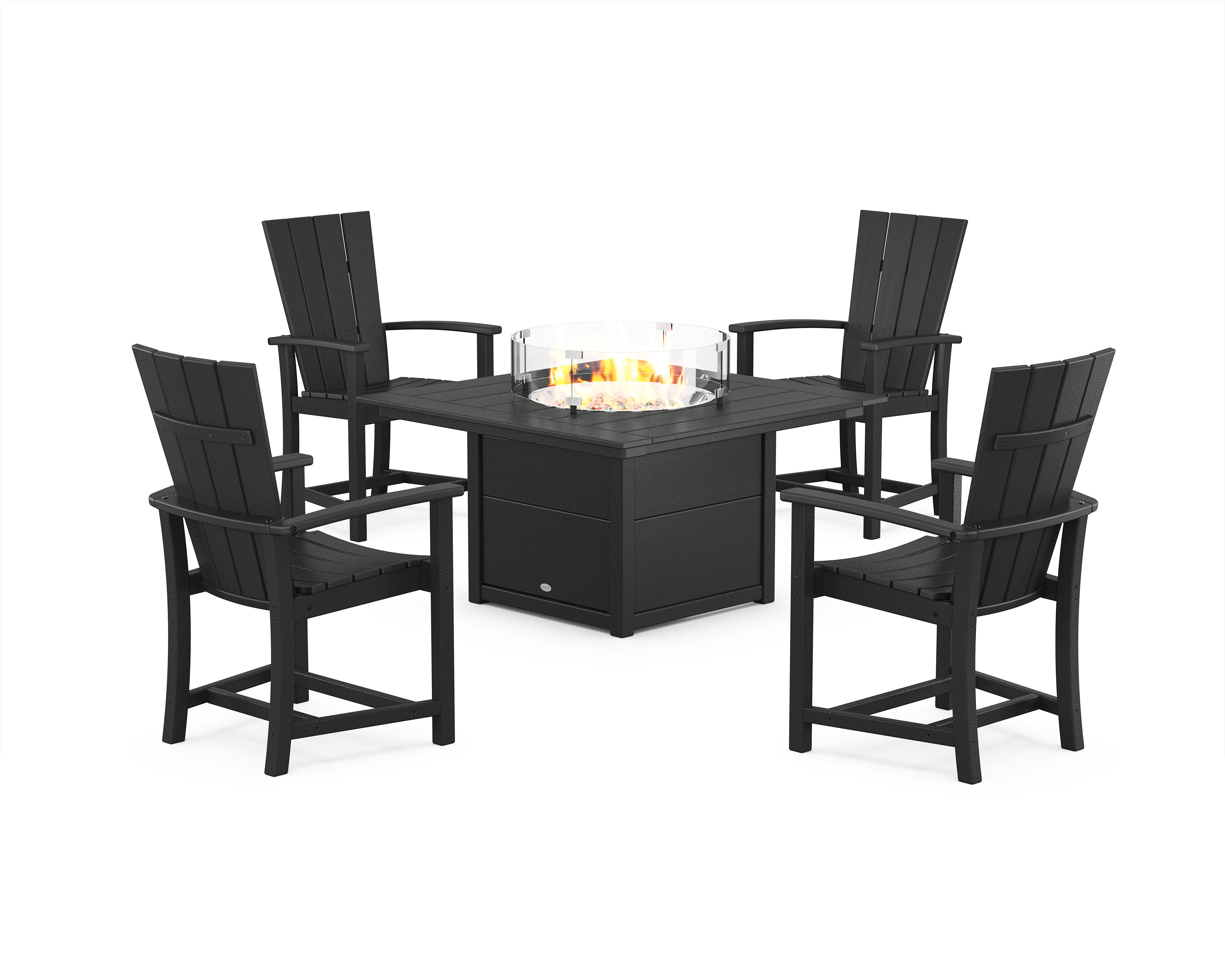 Quattro 4-Piece Upright Adirondack Conversation Set with Fire Pit Tabl