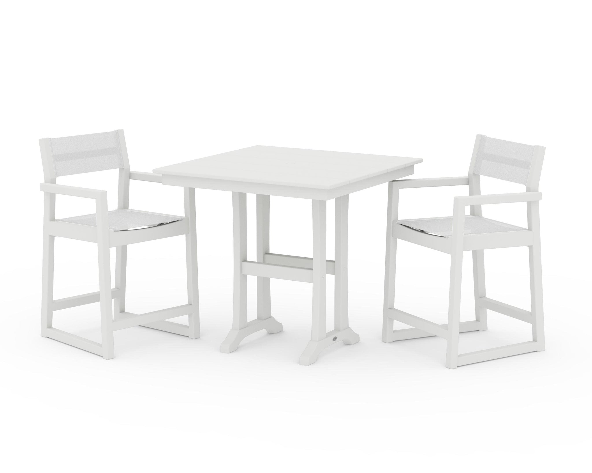 EDGE Sling Arm Chair 3-Piece Farmhouse Counter Set with Trestle Legs