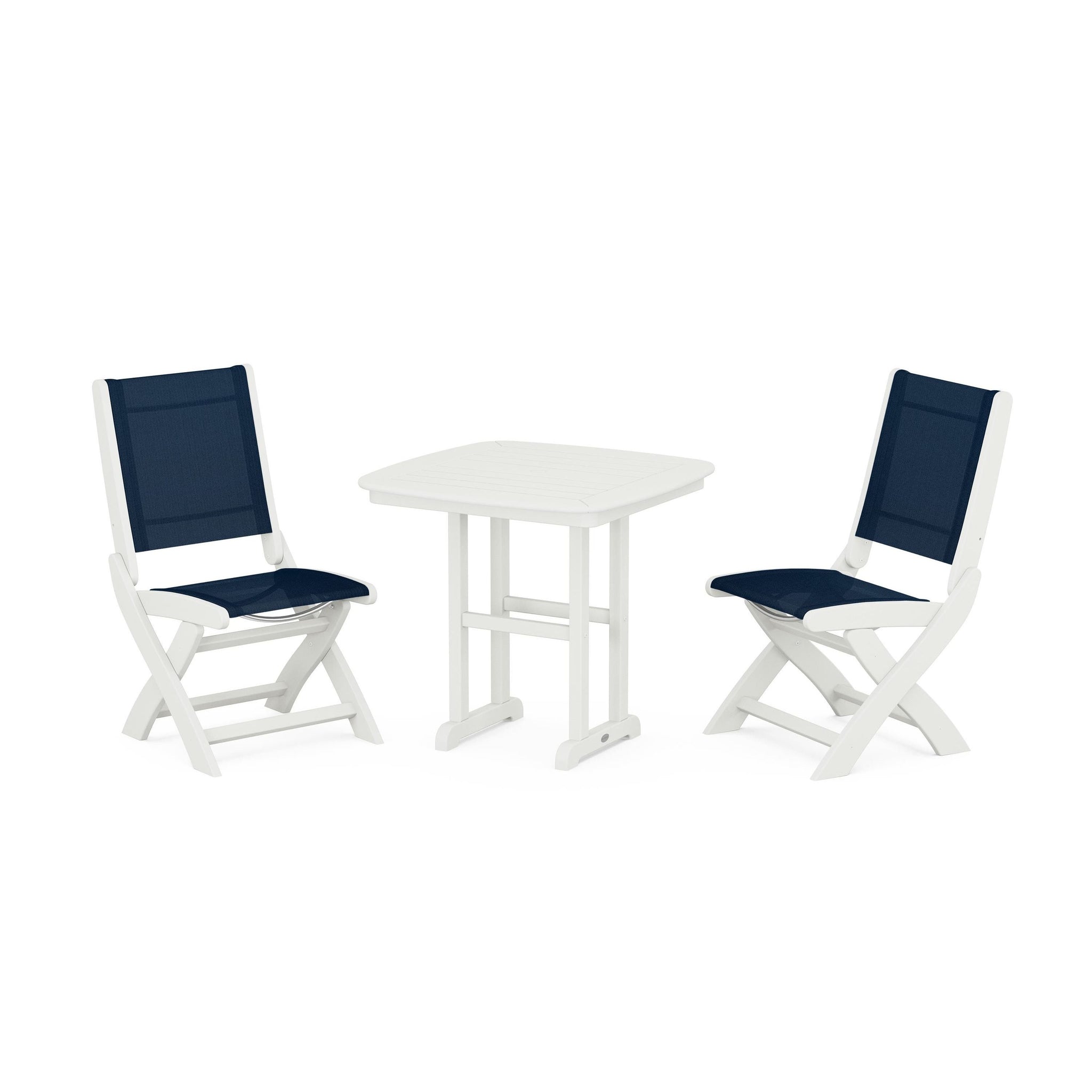 Coastal Folding Side Chair 3-Piece Dining Set