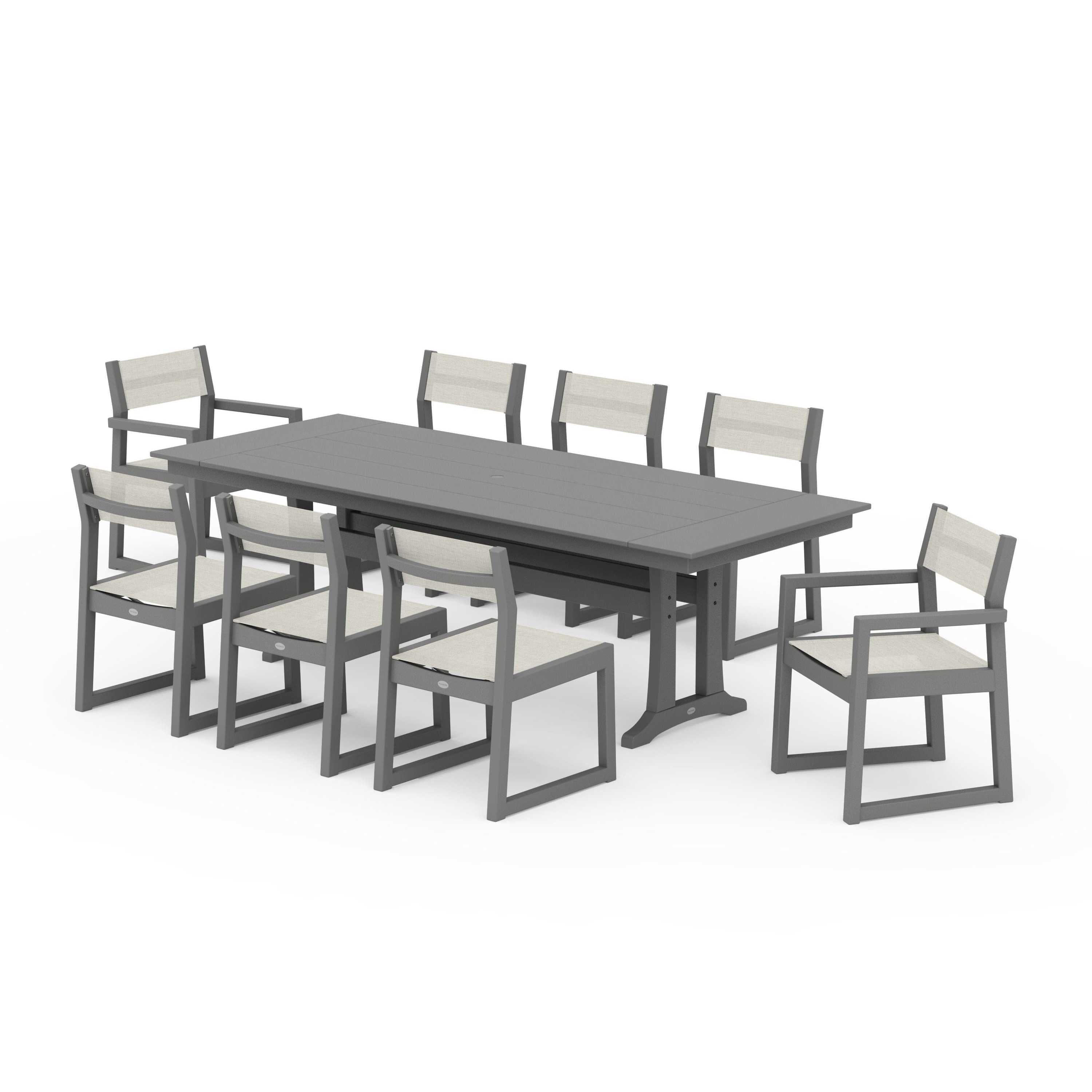 EDGE Sling 9-Piece Farmhouse Trestle Dining Set
