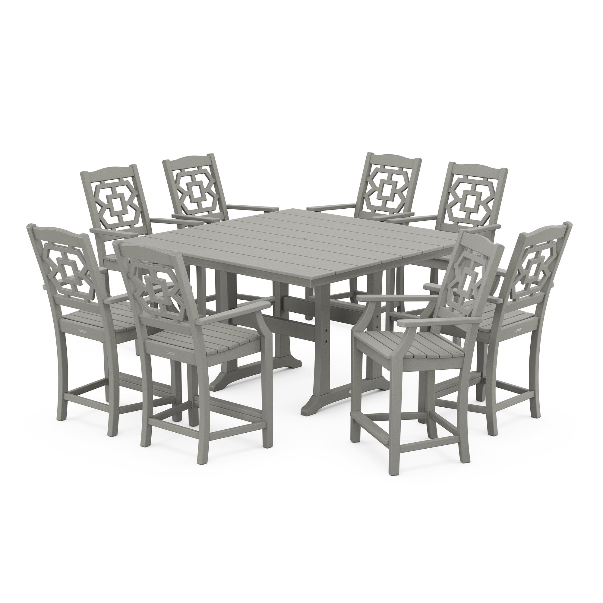 Chinoiserie 9-Piece Square Farmhouse Counter Set with Trestle Legs