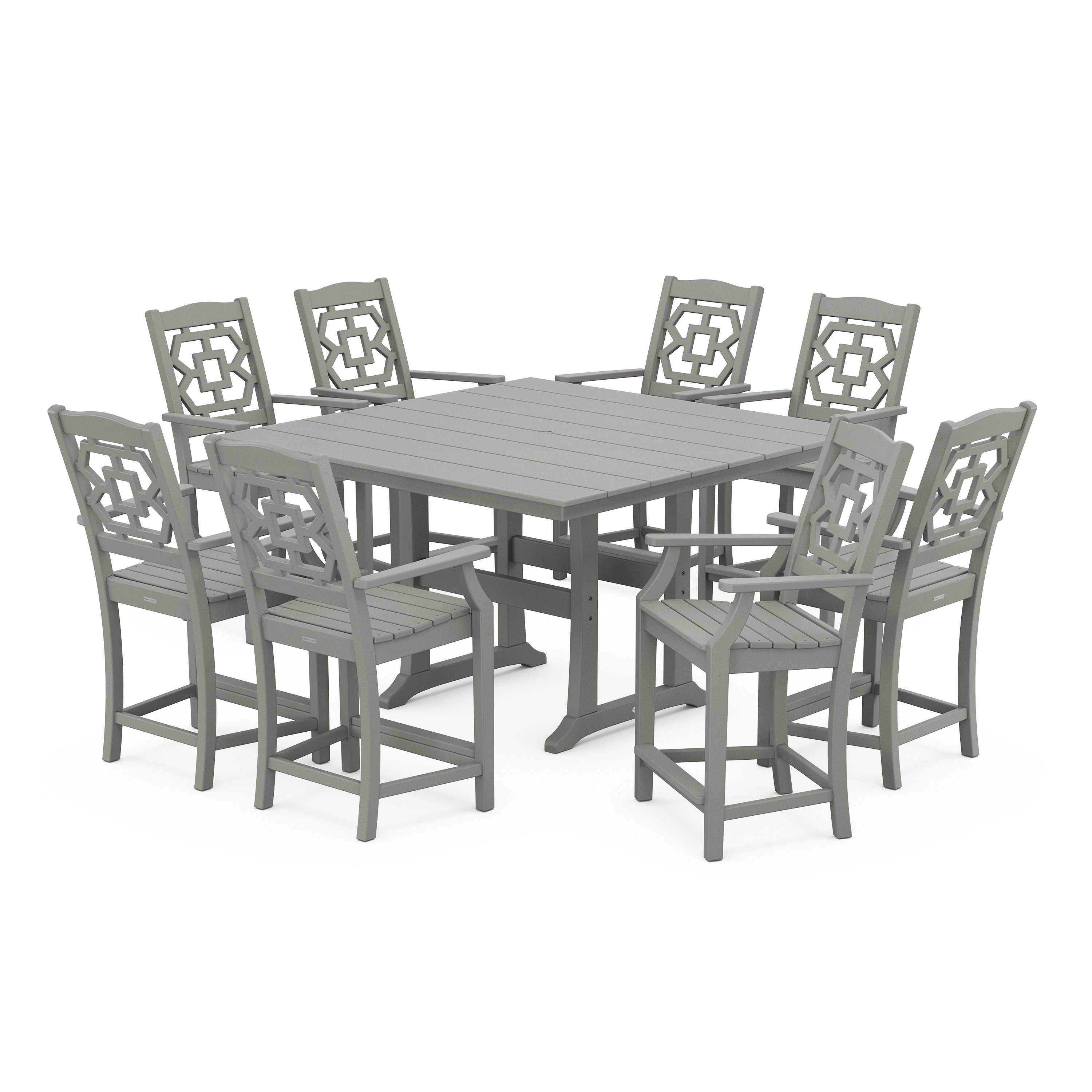 Chinoiserie 9-Piece Square Farmhouse Counter Set with Trestle Legs