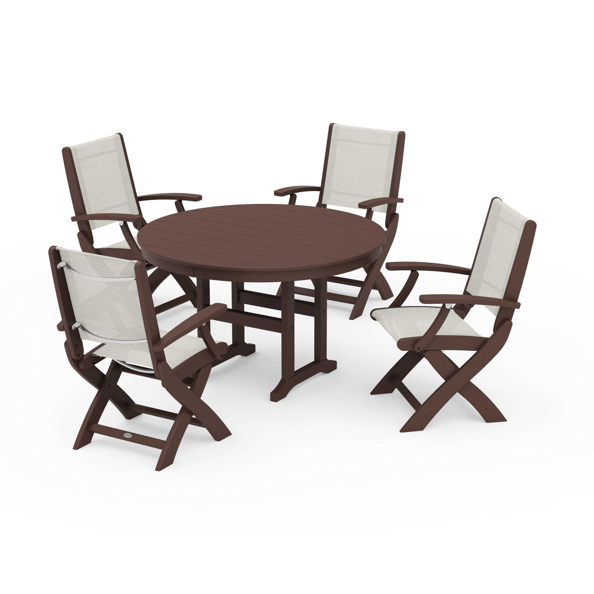 Coastal Folding Chair 5-Piece Round Dining Set