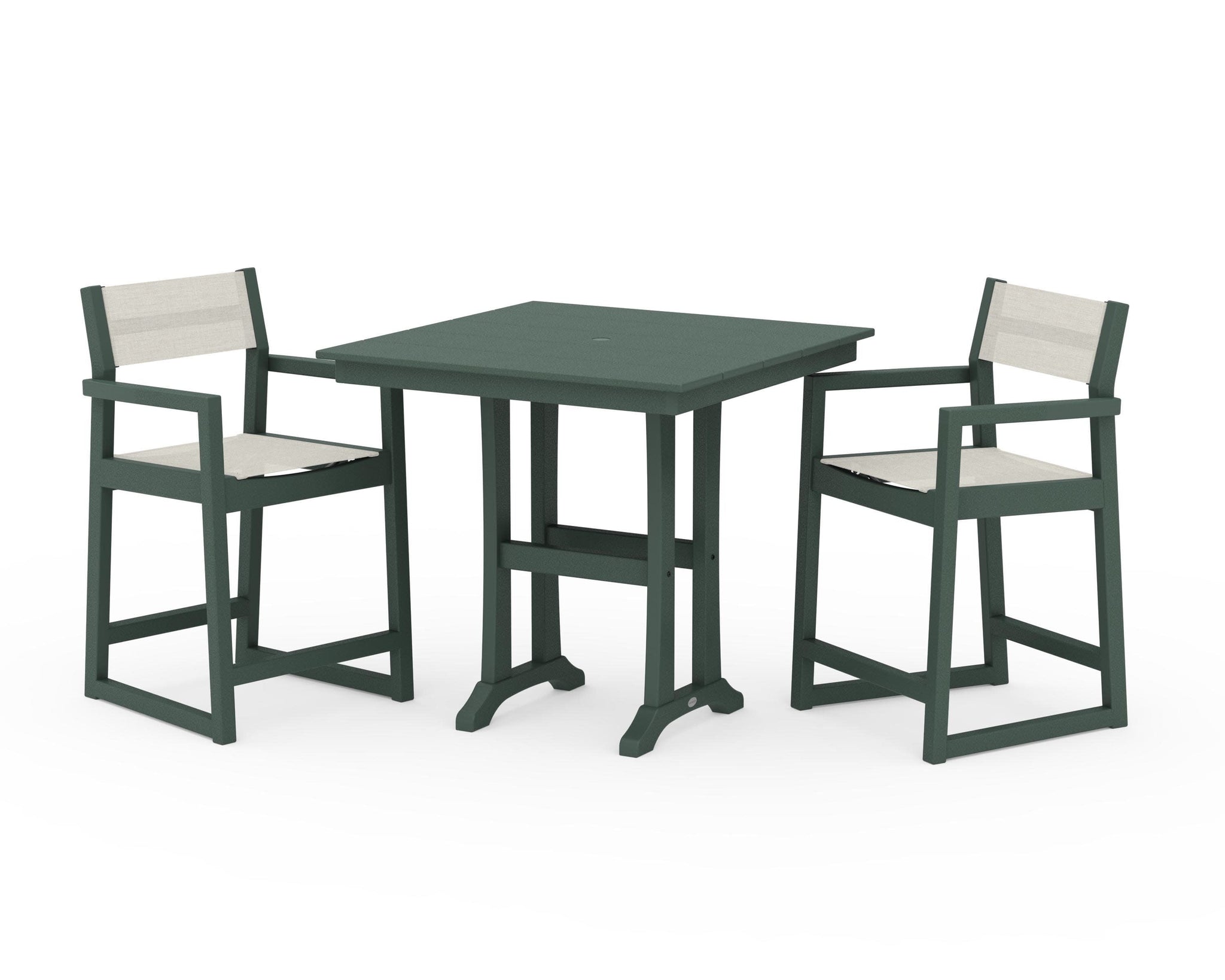 EDGE Sling Arm Chair 3-Piece Farmhouse Counter Set with Trestle Legs