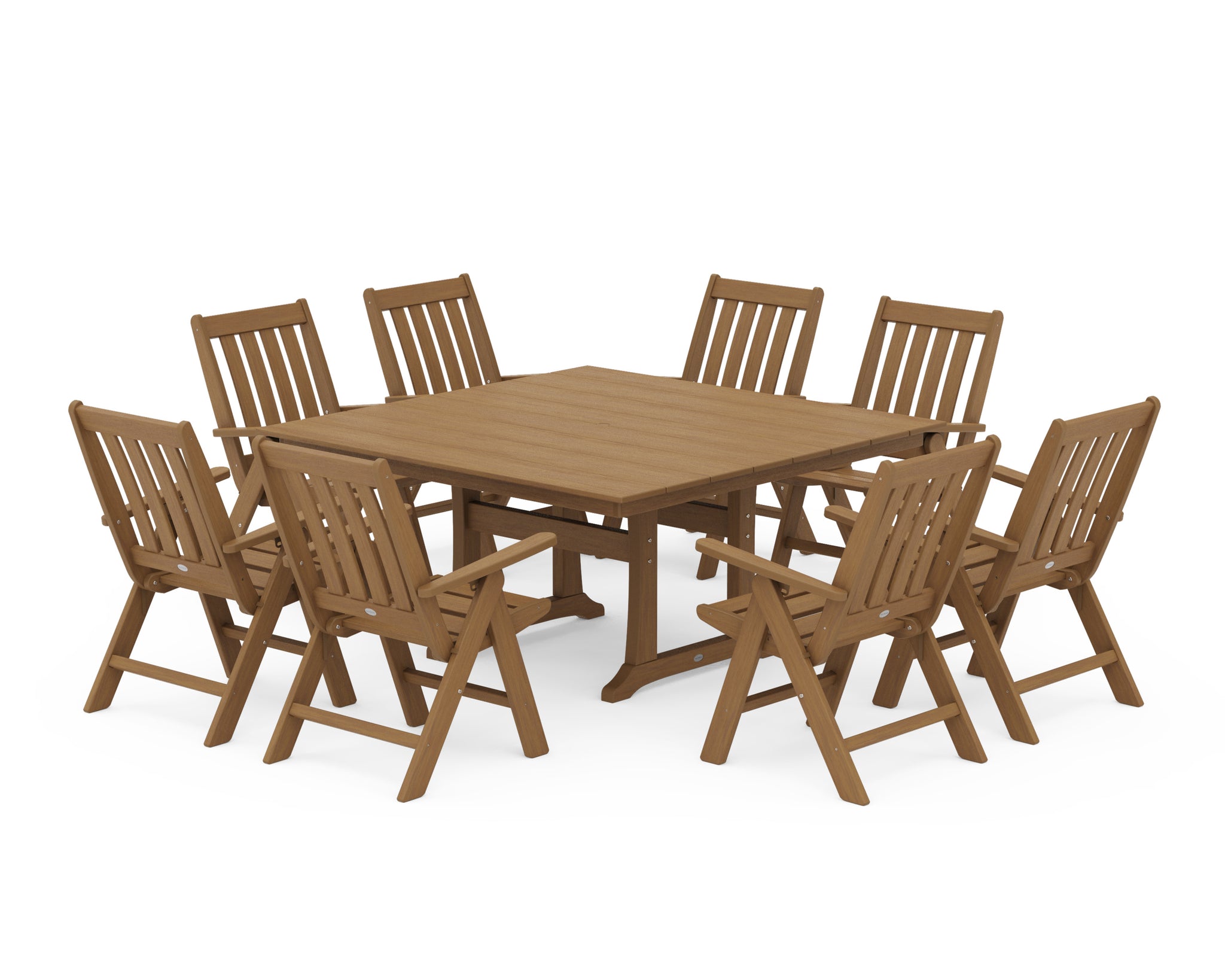 Vineyard Folding Chair 9-Piece Square Farmhouse Dining Set with Trestle Legs