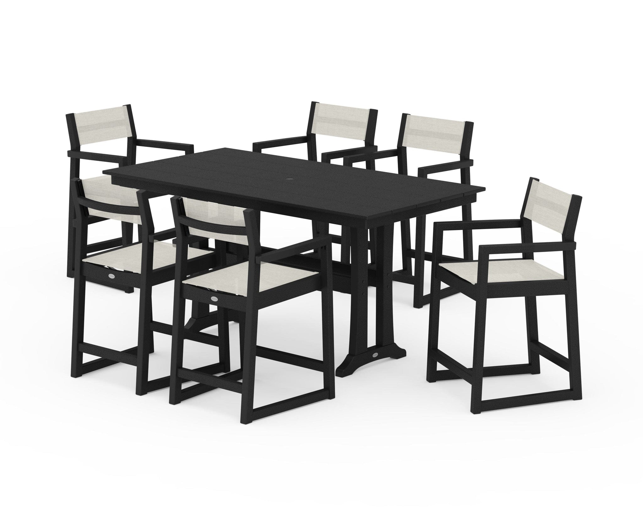 EDGE Sling Arm Chair 7-Piece Farmhouse Counter Set with Trestle Legs