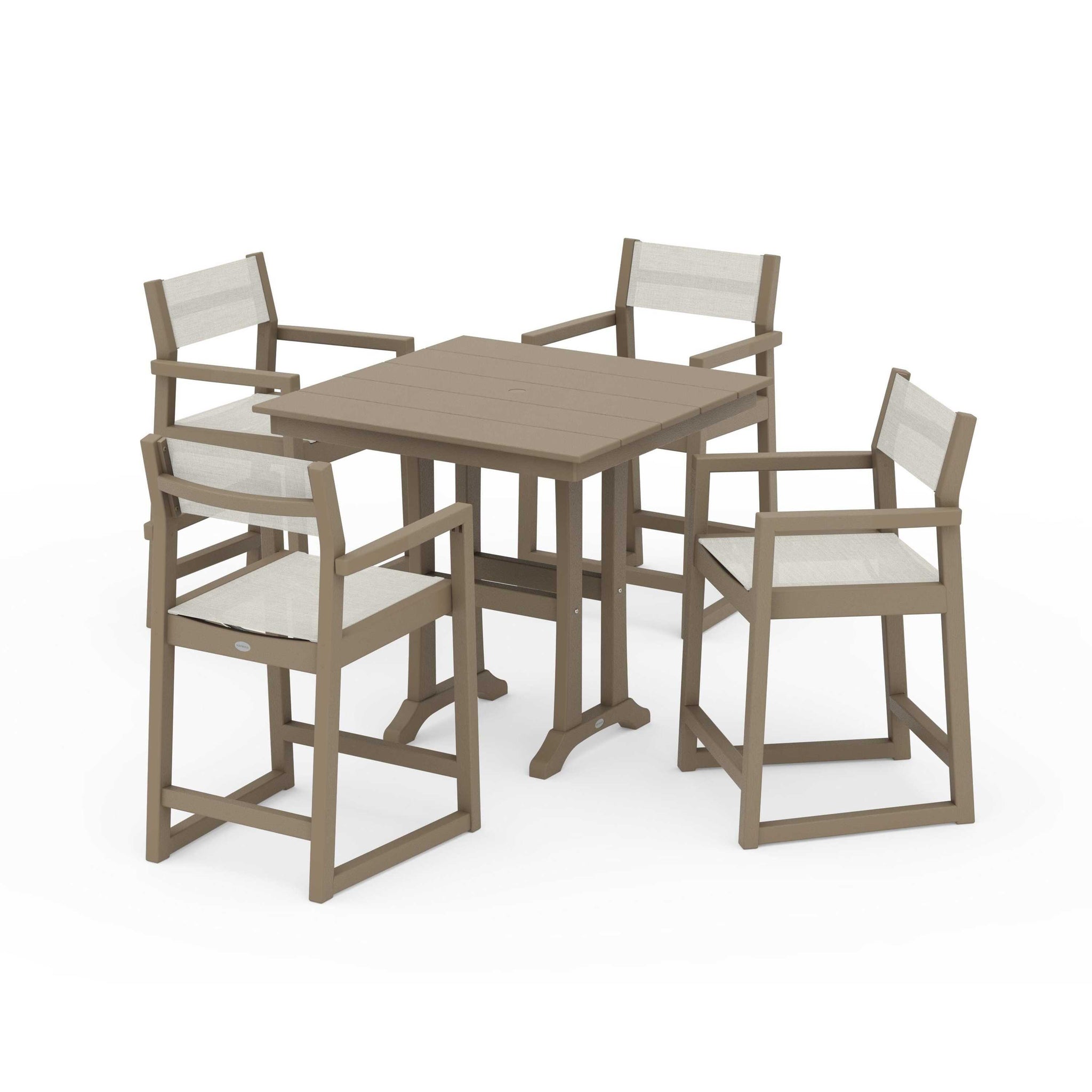 EDGE Sling Arm Chair 5-Piece Farmhouse Counter Set with Trestle Legs
