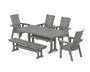 Modern Curveback Adirondack 6-Piece Farmhouse Dining Set with Trestle Legs and Bench