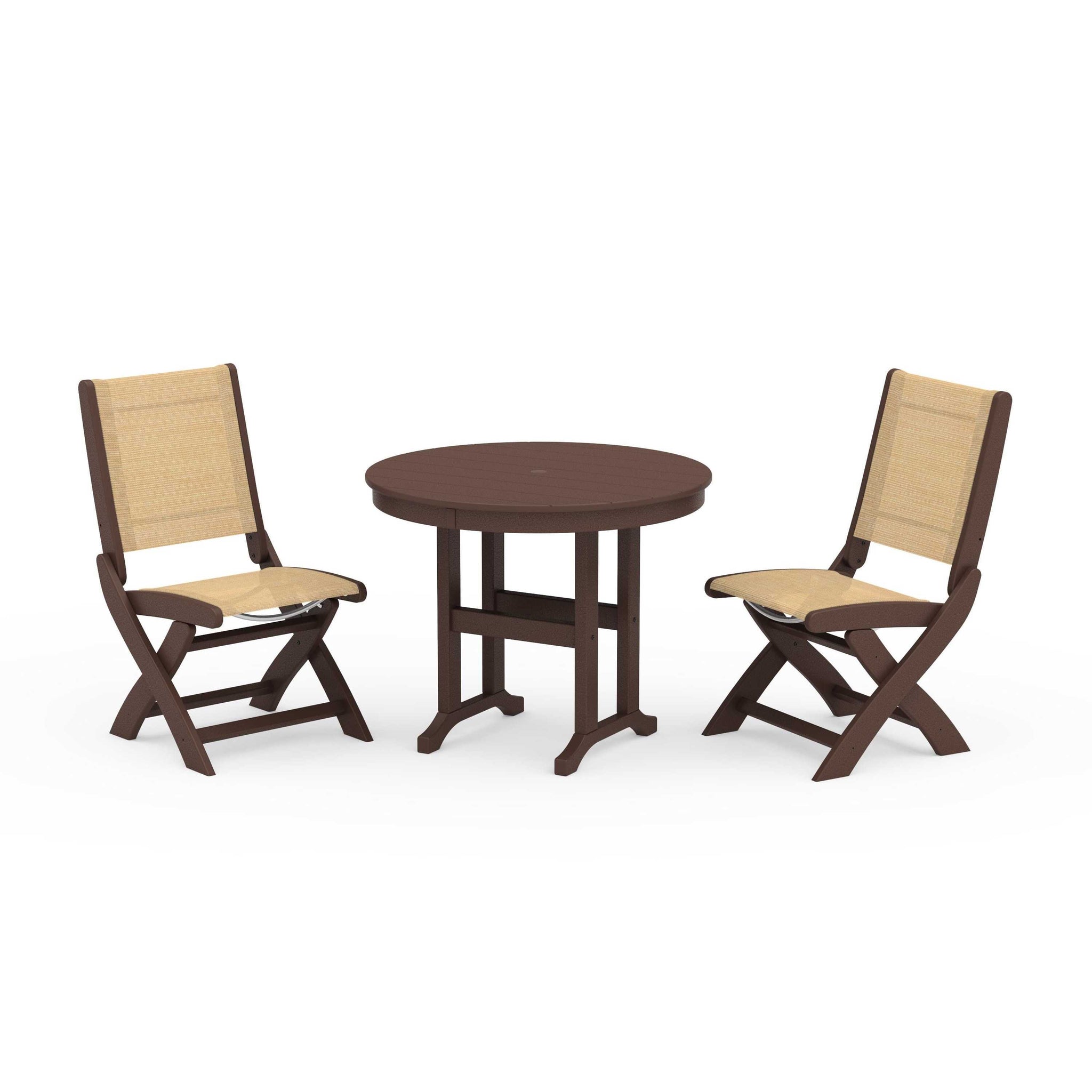 Coastal Folding Side Chair 3-Piece Round Dining Set