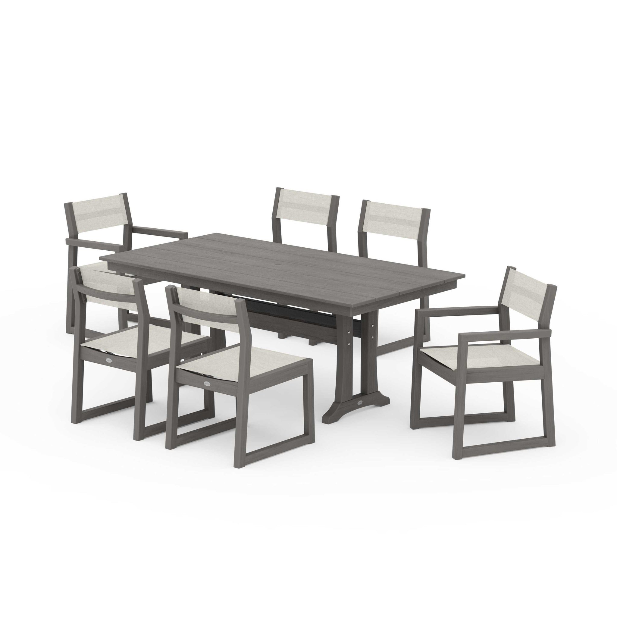 EDGE Sling 7-Piece Farmhouse Trestle Dining Set