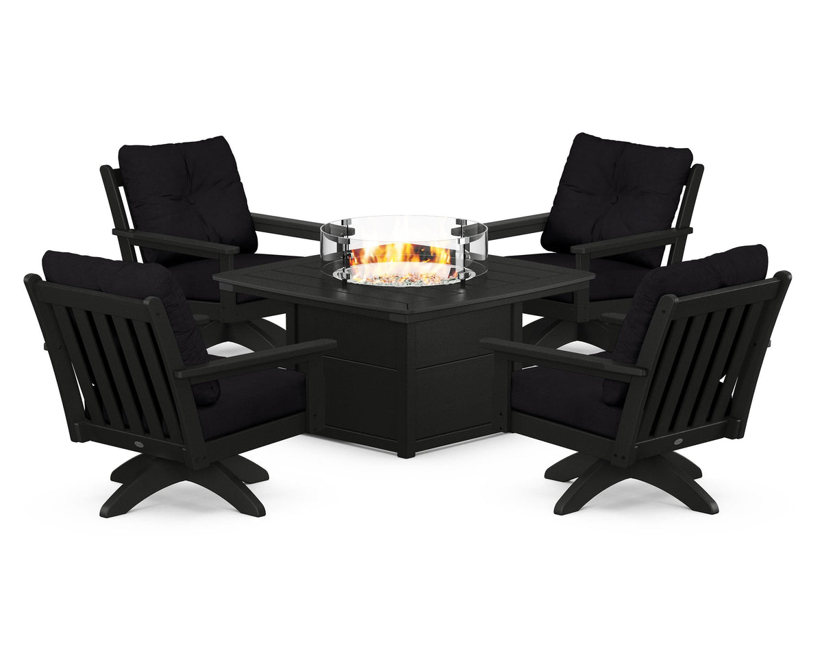 Vineyard 5-Piece Deep Seating Swivel Conversation Set with Fire Pit Table